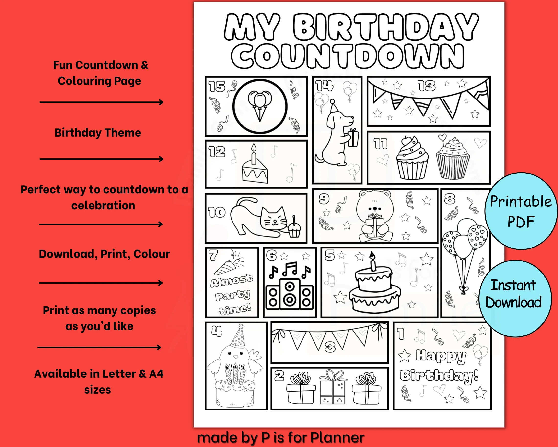 Birthday Countdown Calendar, Advent for Kids, DIY Printable Kids Activities, Color Pages, Celebration Tracker, Event Countdown - image 2