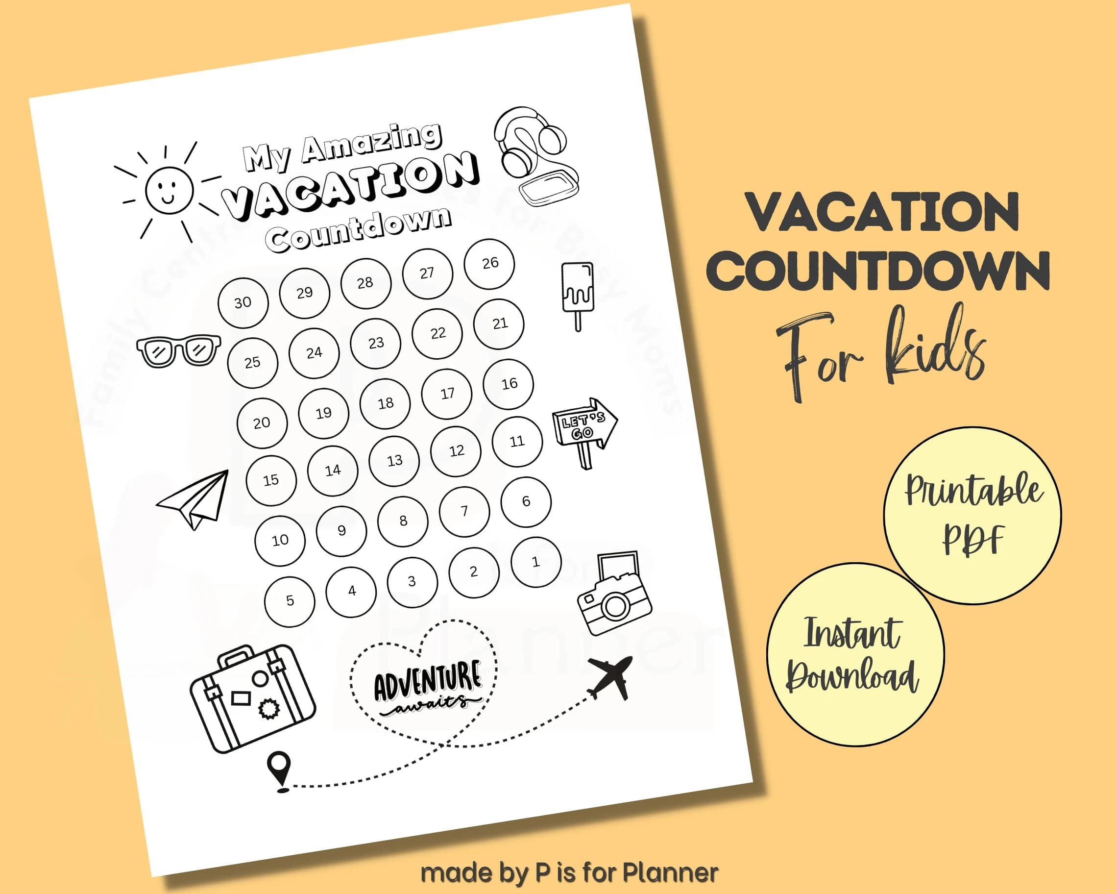 Kids Vacation Countdown Calendar Printable, Trip Planner, Printable Activities, Vacation Mode, Kids Holiday Fun Travel Planner Color Pages - image 3