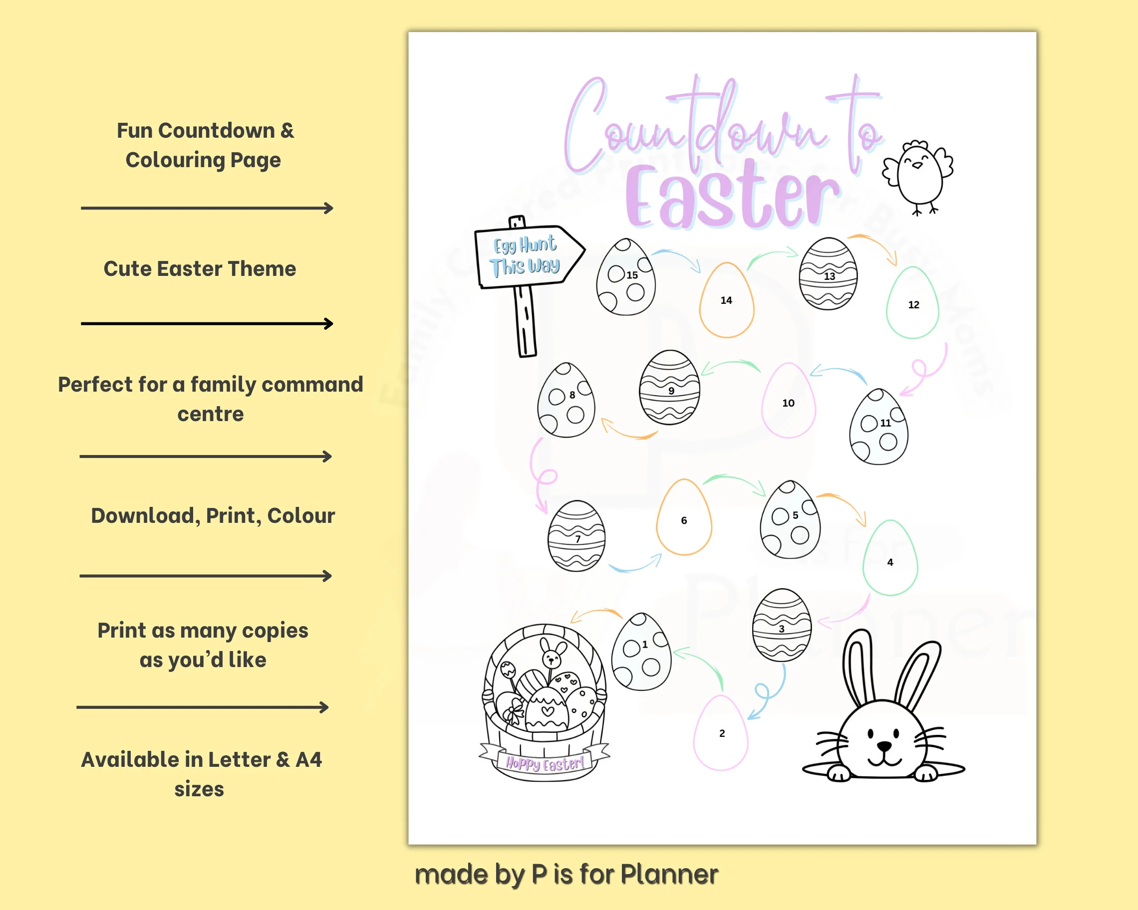 Easter Countdown Printable Activity, Easter Colouring Page, Easter Game, Kids Printable Activity, Letter & A4 sizes - image 2