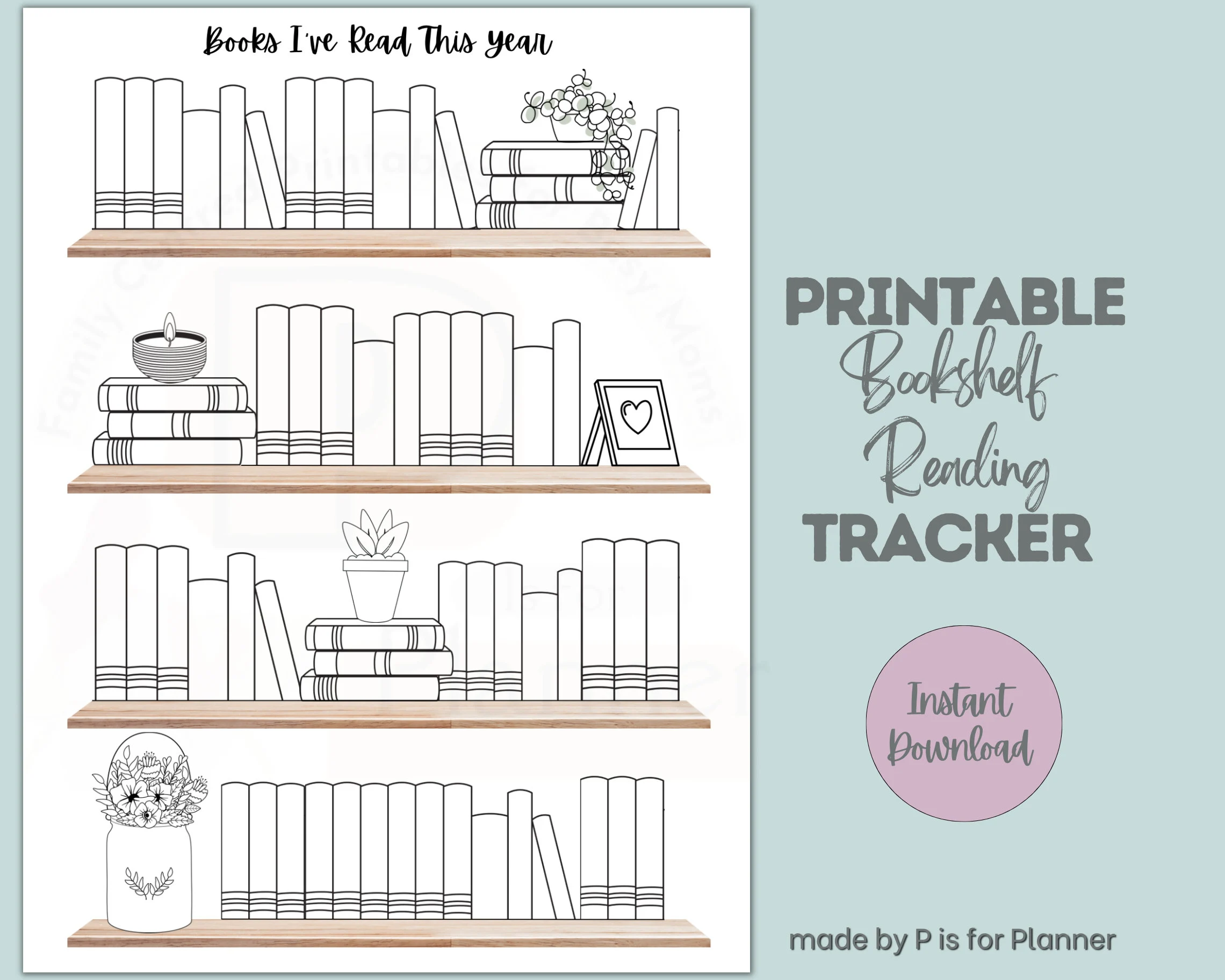 Book Tracker Printable Bookshelf Reading Log Planner Insert Plant Theme Book Journal Yearly Reading Challenge