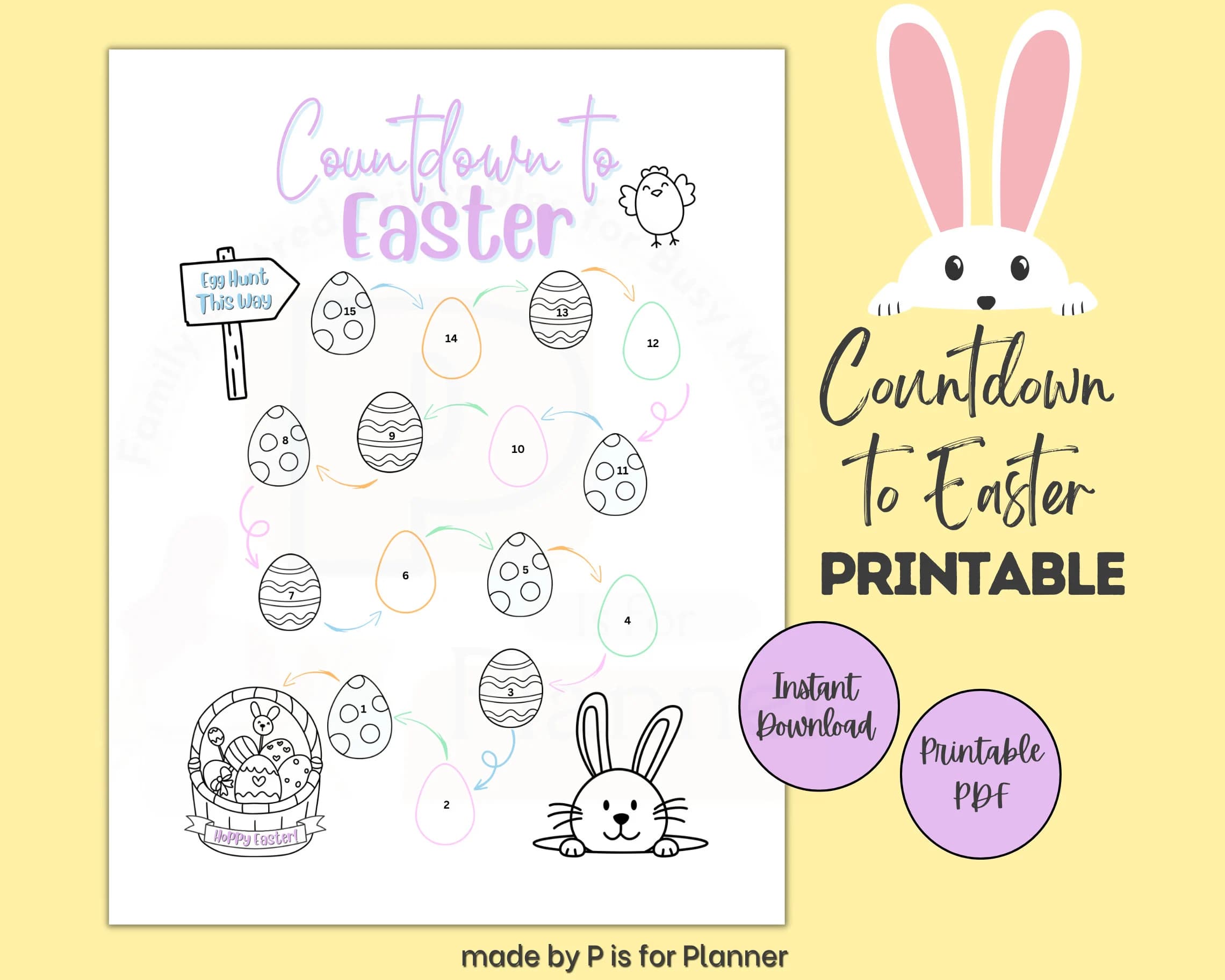 Easter Countdown Printable Activity, Easter Colouring Page, Easter Game, Kids Printable Activity, Letter & A4 sizes