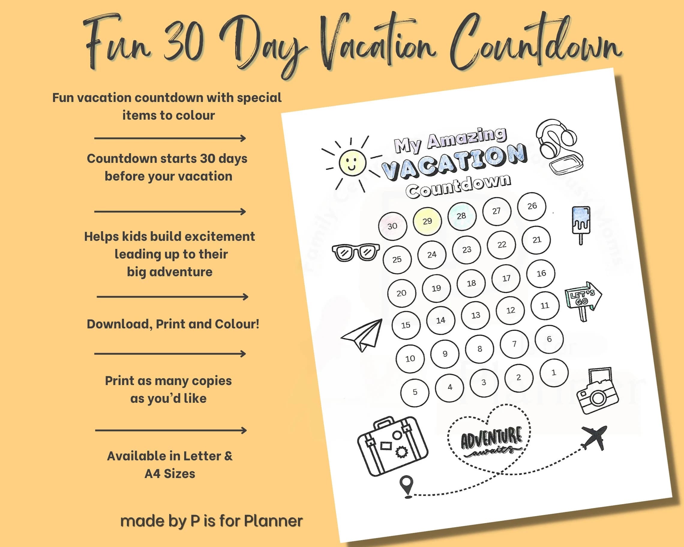 Kids Vacation Countdown Calendar Printable, Trip Planner, Printable Activities, Vacation Mode, Kids Holiday Fun Travel Planner Color Pages - image 4
