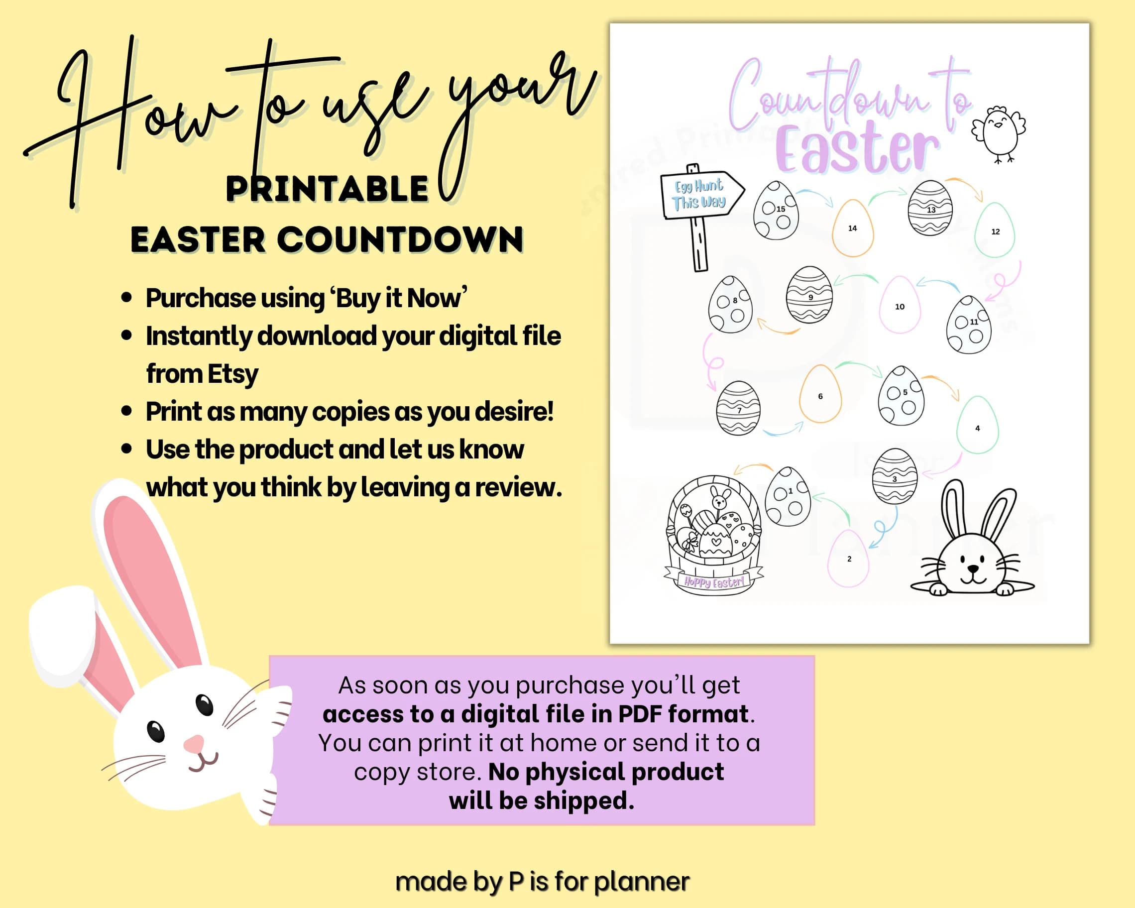 Easter Countdown Printable Activity, Easter Colouring Page, Easter Game, Kids Printable Activity, Letter & A4 sizes - image 4