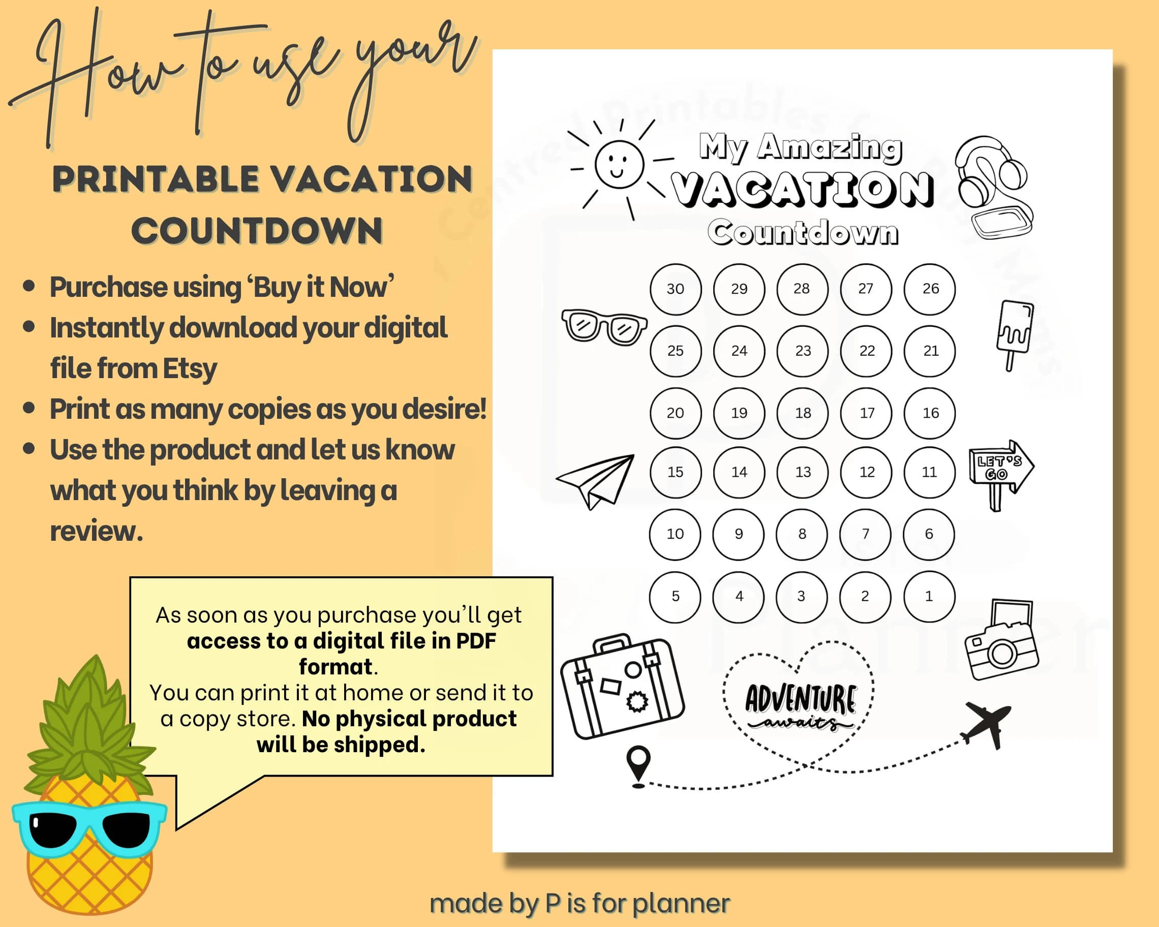 Kids Vacation Countdown Calendar Printable, Trip Planner, Printable Activities, Vacation Mode, Kids Holiday Fun Travel Planner Color Pages