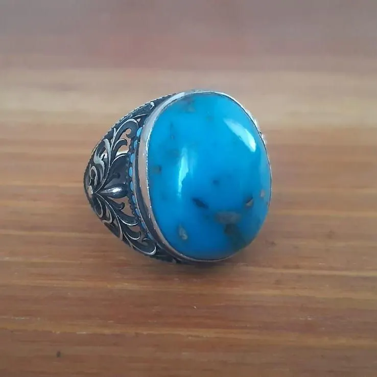 Handcrafted Sterling Silver Turquoise Ring, Ottoman Style - image 5