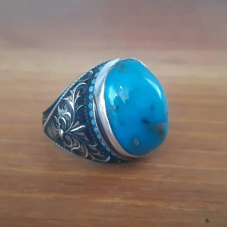 Handcrafted Sterling Silver Turquoise Ring, Ottoman Style - image 3