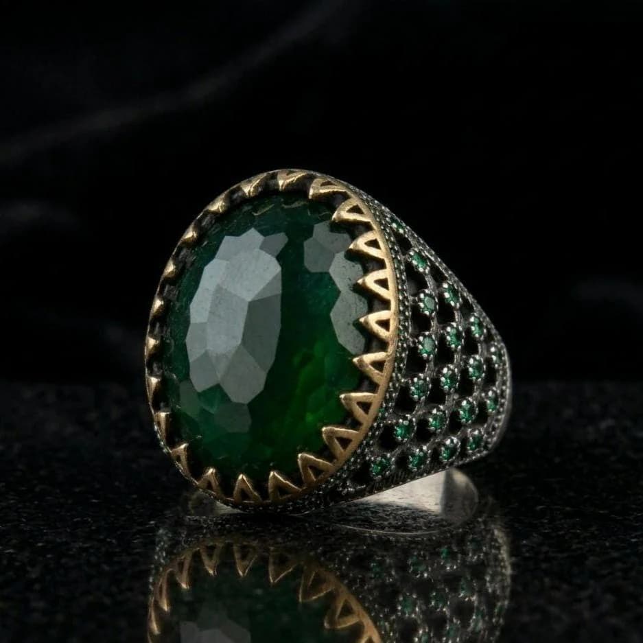 Green Zircon Stone Men's Ring: Handmade 925 Sterling Silver Dragon Ring - image 2