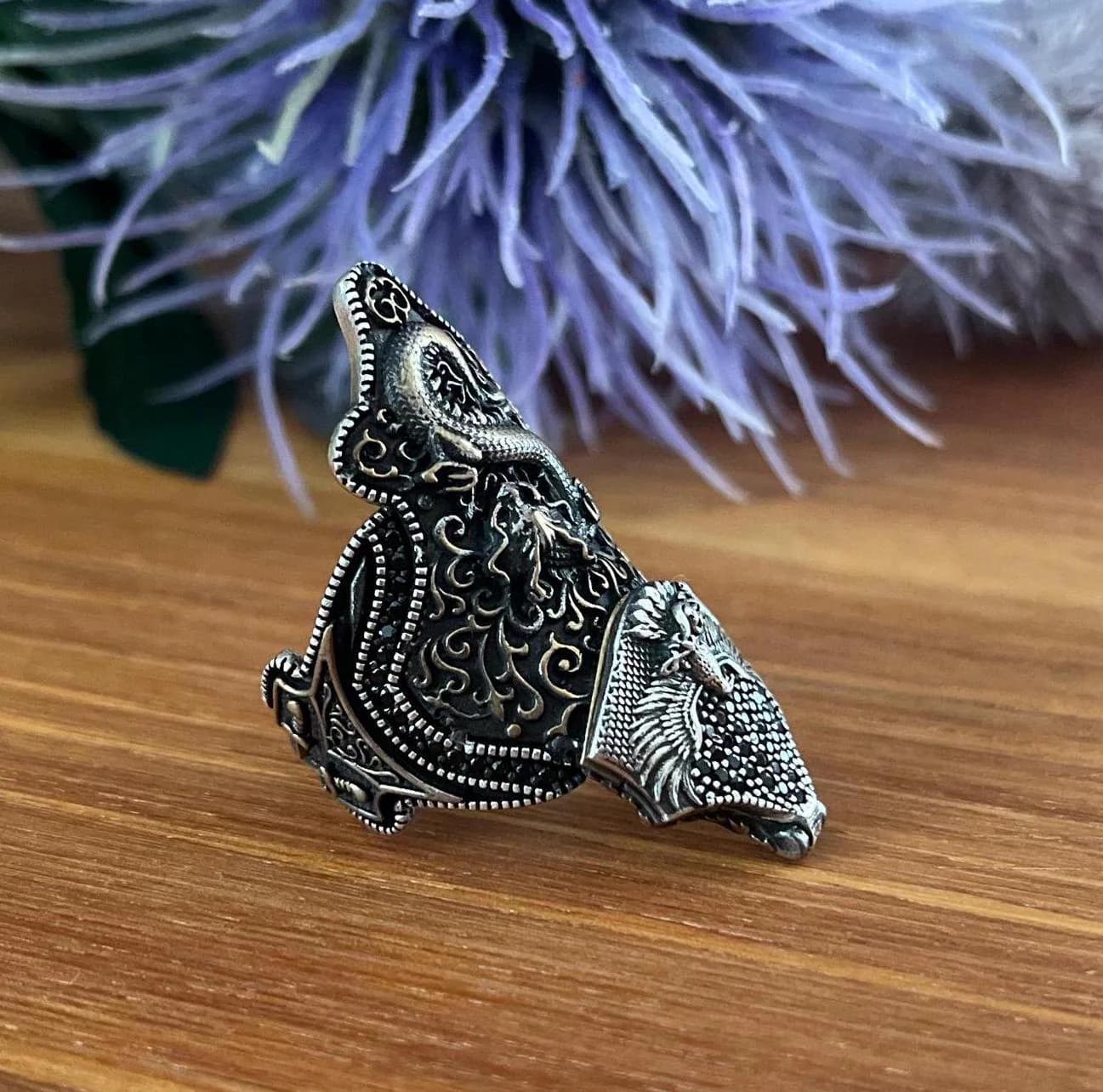 Handmade Sterling Silver Dragon Ring: Turkish Archer Thumb Ring - image 5