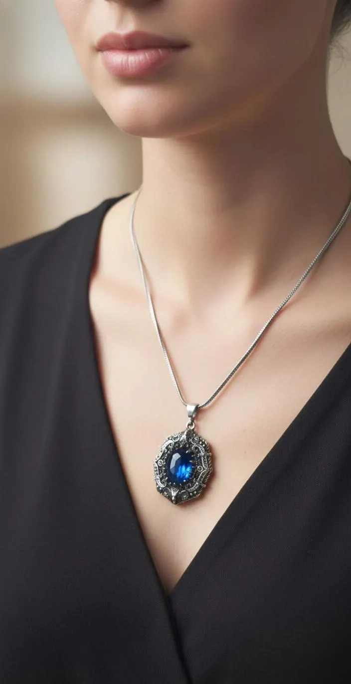 Sterling Silver Aquamarine Zircon Gemstone Necklace - image 5