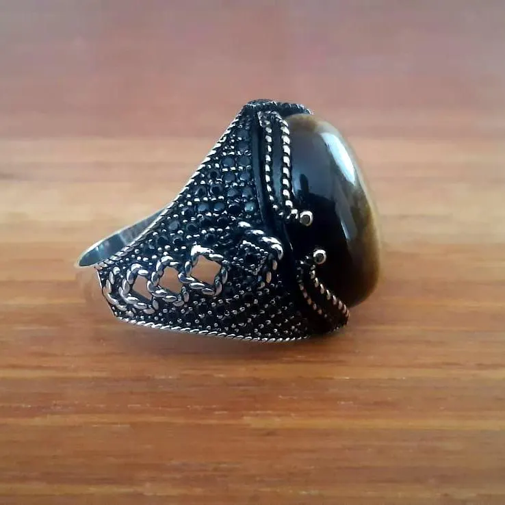 Handmade Tiger Eye Sterling Silver Ring, Turkish Ottoman Style - image 5