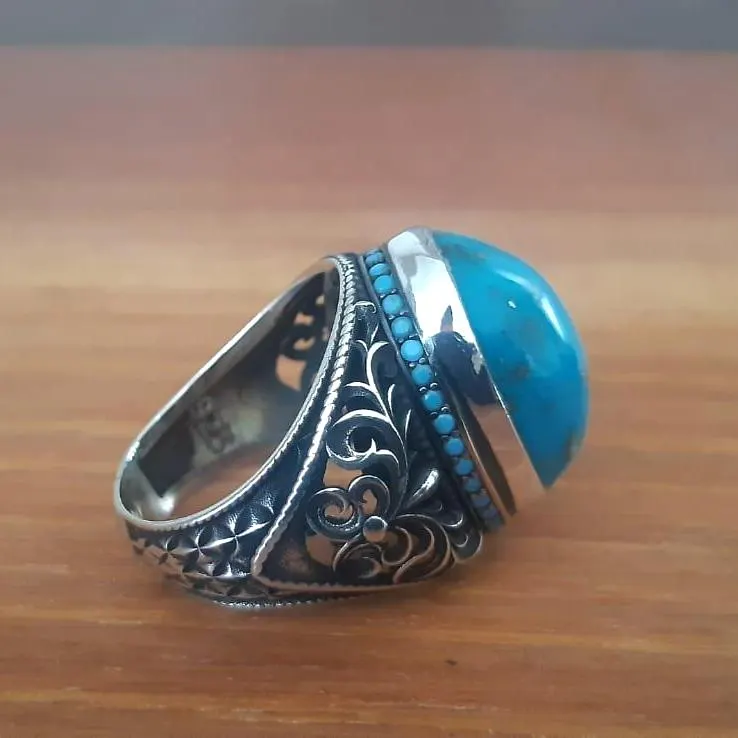 Handcrafted Sterling Silver Turquoise Ring, Ottoman Style - image 4