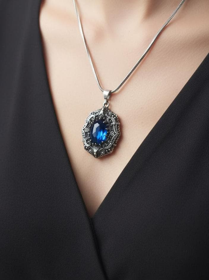 Sterling Silver Aquamarine Zircon Gemstone Necklace - image 4