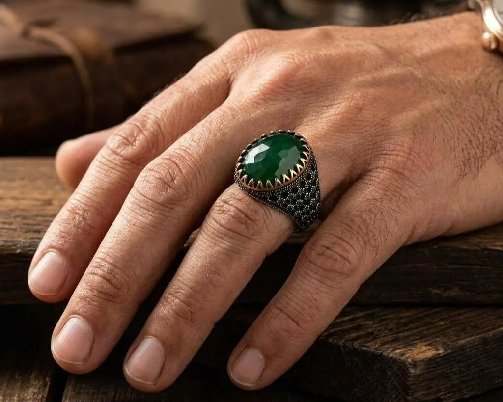 Green Zircon Stone Men's Ring: Handmade 925 Sterling Silver Dragon Ring - image 5