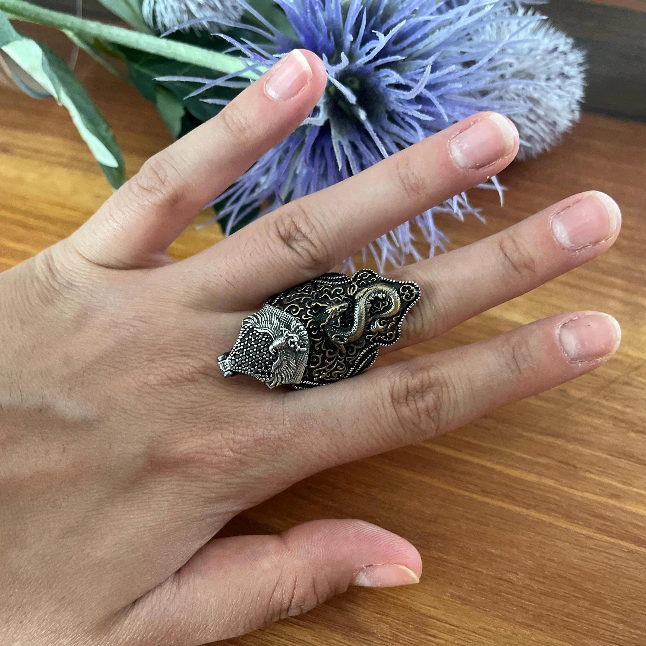 Handmade Sterling Silver Dragon Ring: Turkish Archer Thumb Ring - image 4