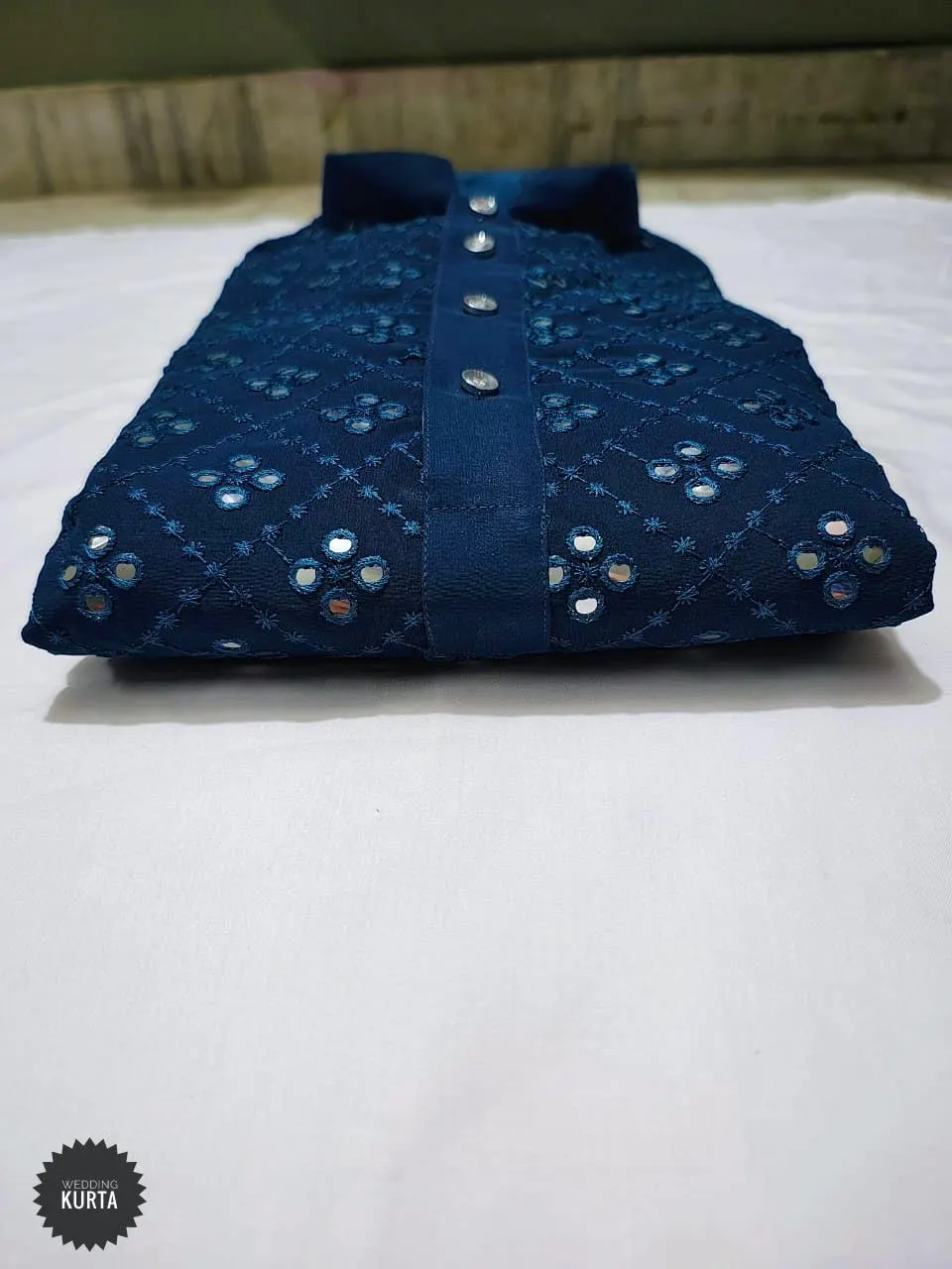 Men's Georgette Kurta Pajama Set: Mirror Work Embroidered Indian Outfit - image 3