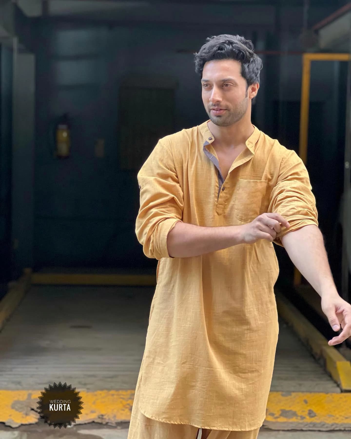 Handmade Light Mustard Kurta Shalwar: Men's Slim Fit Formal Suit - image 3