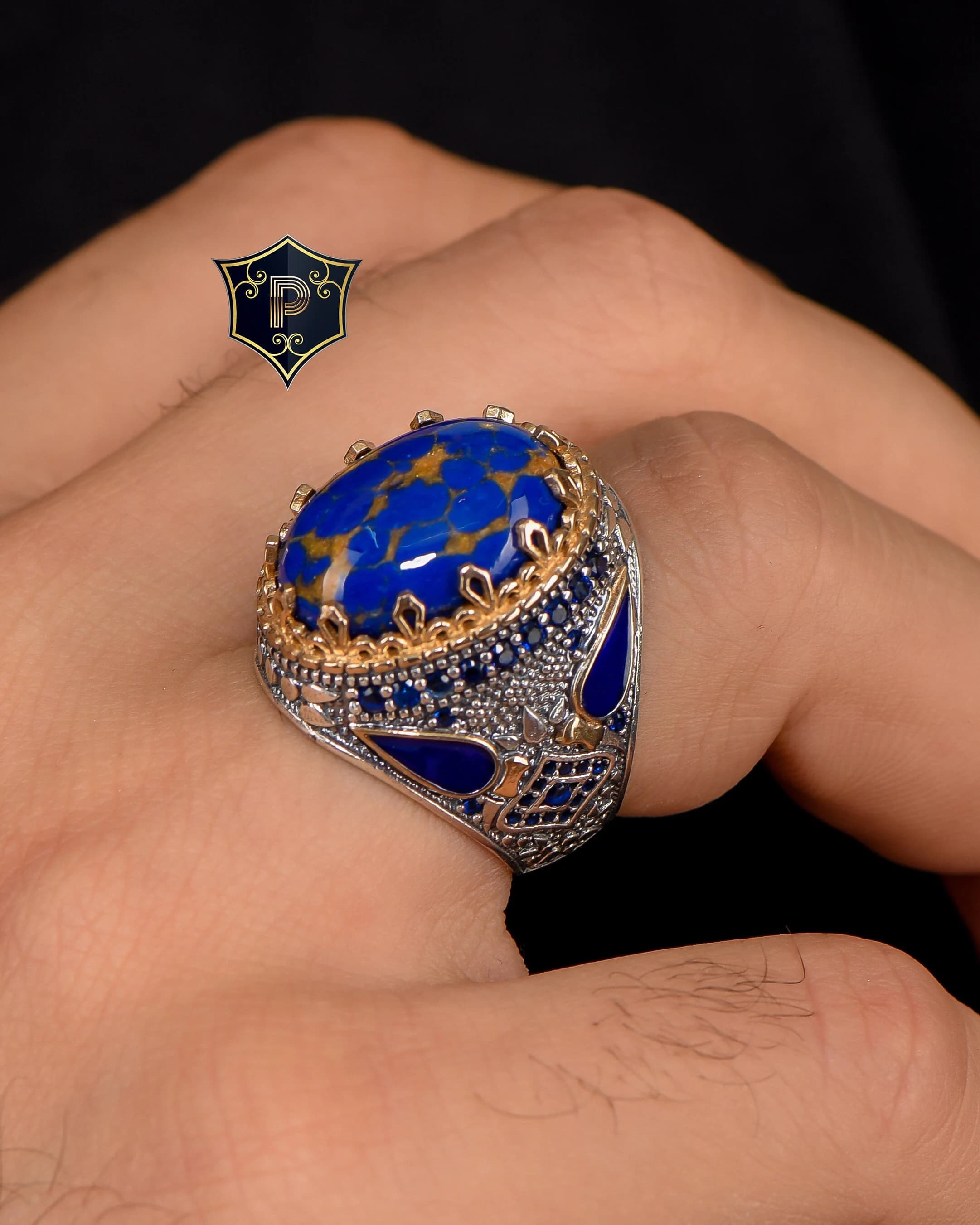 Lapis lazuli Gemstone Ring, 925 Sterling Silver Ring, Turkish Ring, Mens Handmade Ring, Gift for Him, Unique Mens Jewelry