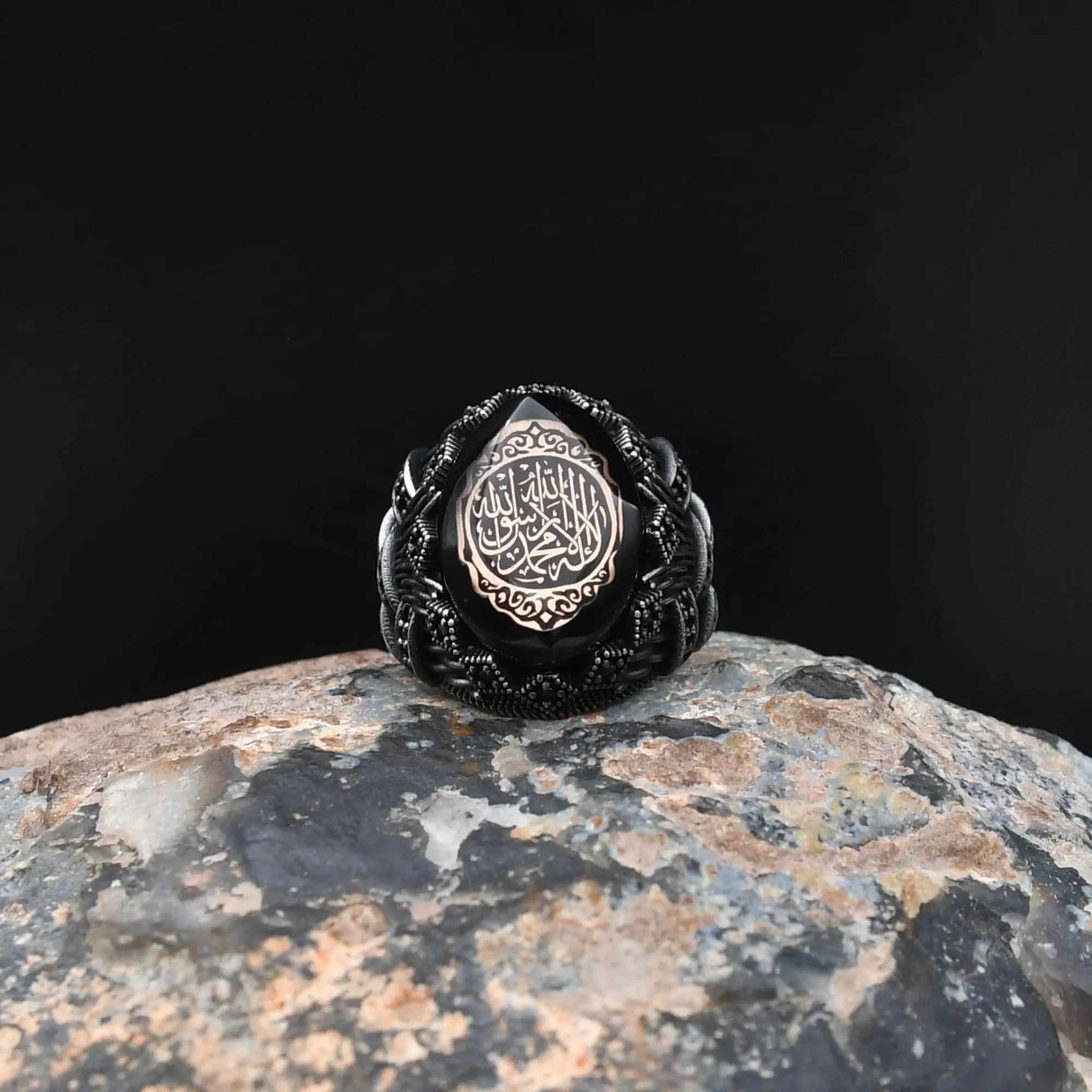 925 Sterling Silver Ring, Islamic Silver Ring, Kalima Shahada Engraved Amber Stone Ring, Handmade Ring, Religious Ring, Rings For Muslim - image 3