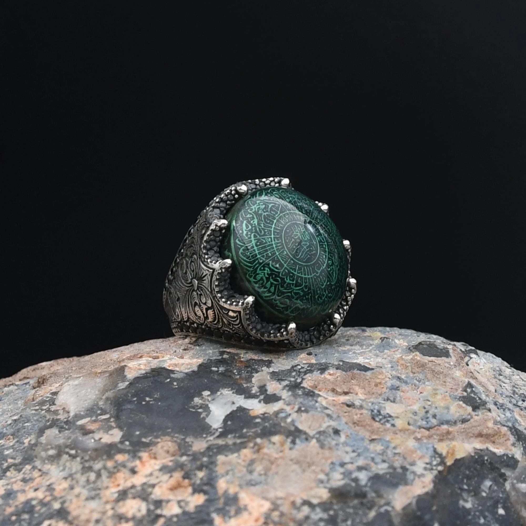Hand Carved Quran, Amber Stone Surah Inshirah Engraved Ring, İslamic Handmade Ring, 925 Sterling Silver