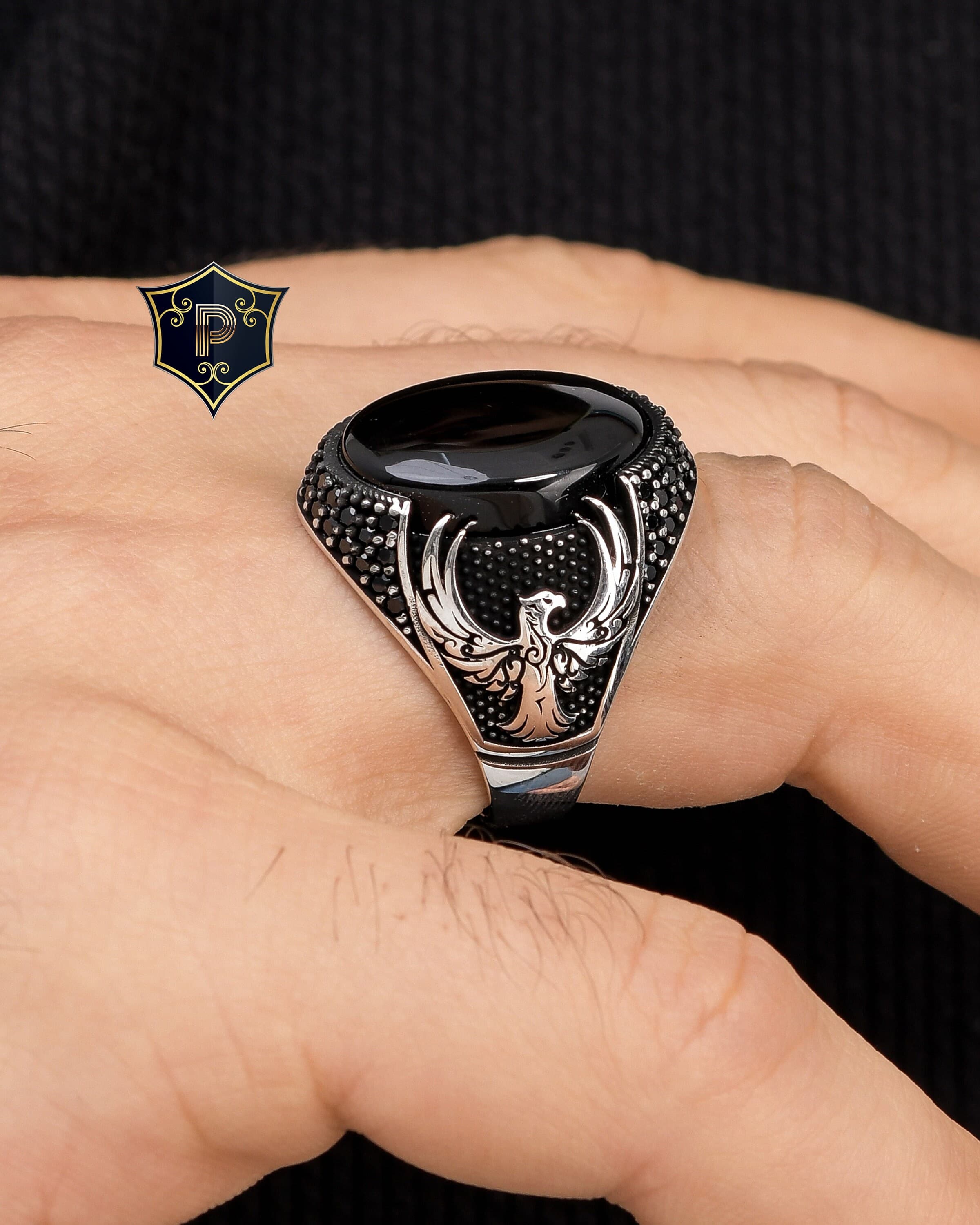 Phoenix Silver Ring, Black Onyx Stone Ring, Men's Handmade Silver Ring, 925 Sterling Silver Ring, Phoenix Mens Ring, Turkish Ring - image 3
