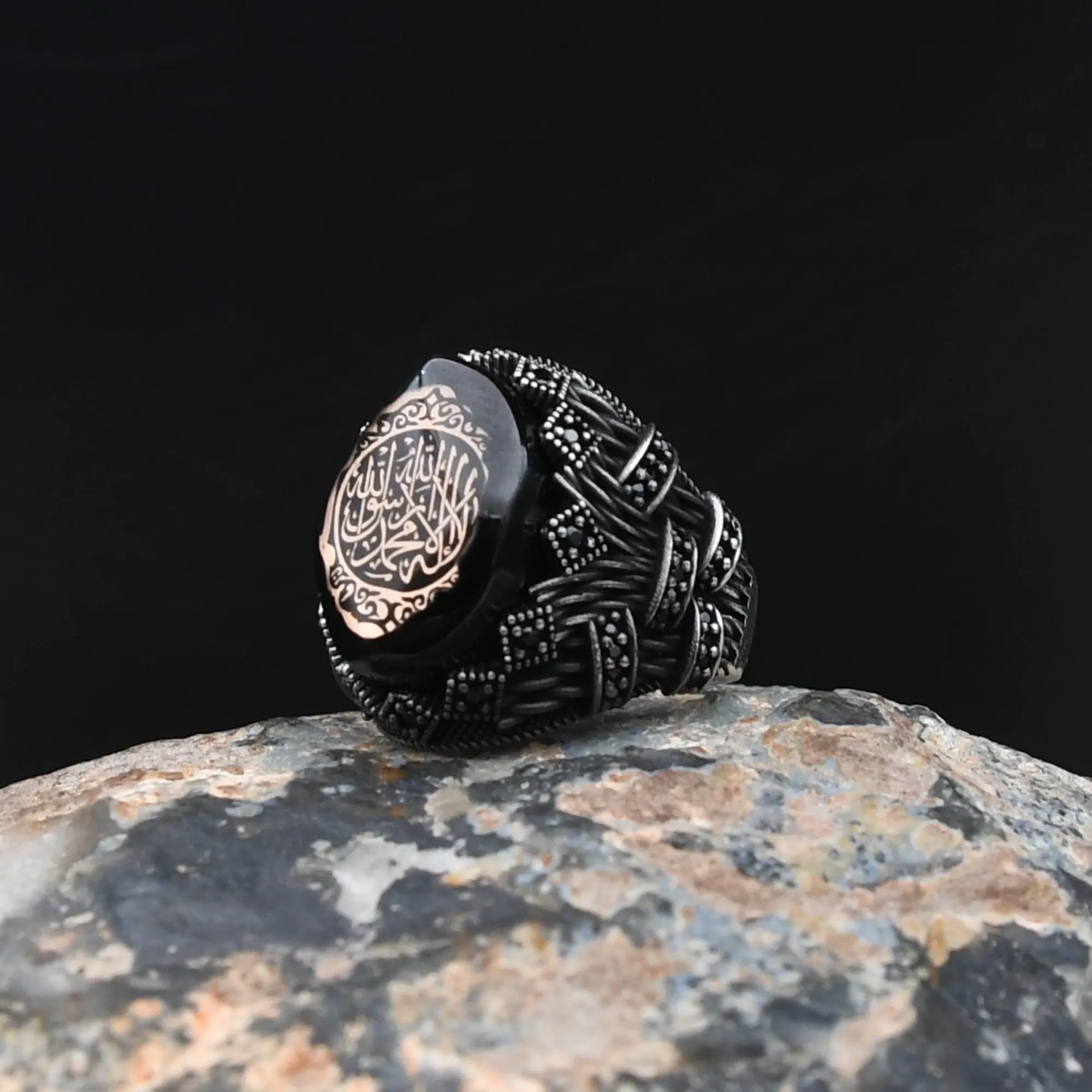 925 Sterling Silver Ring, Islamic Silver Ring, Kalima Shahada Engraved Amber Stone Ring, Handmade Ring, Religious Ring, Rings For Muslim - image 5