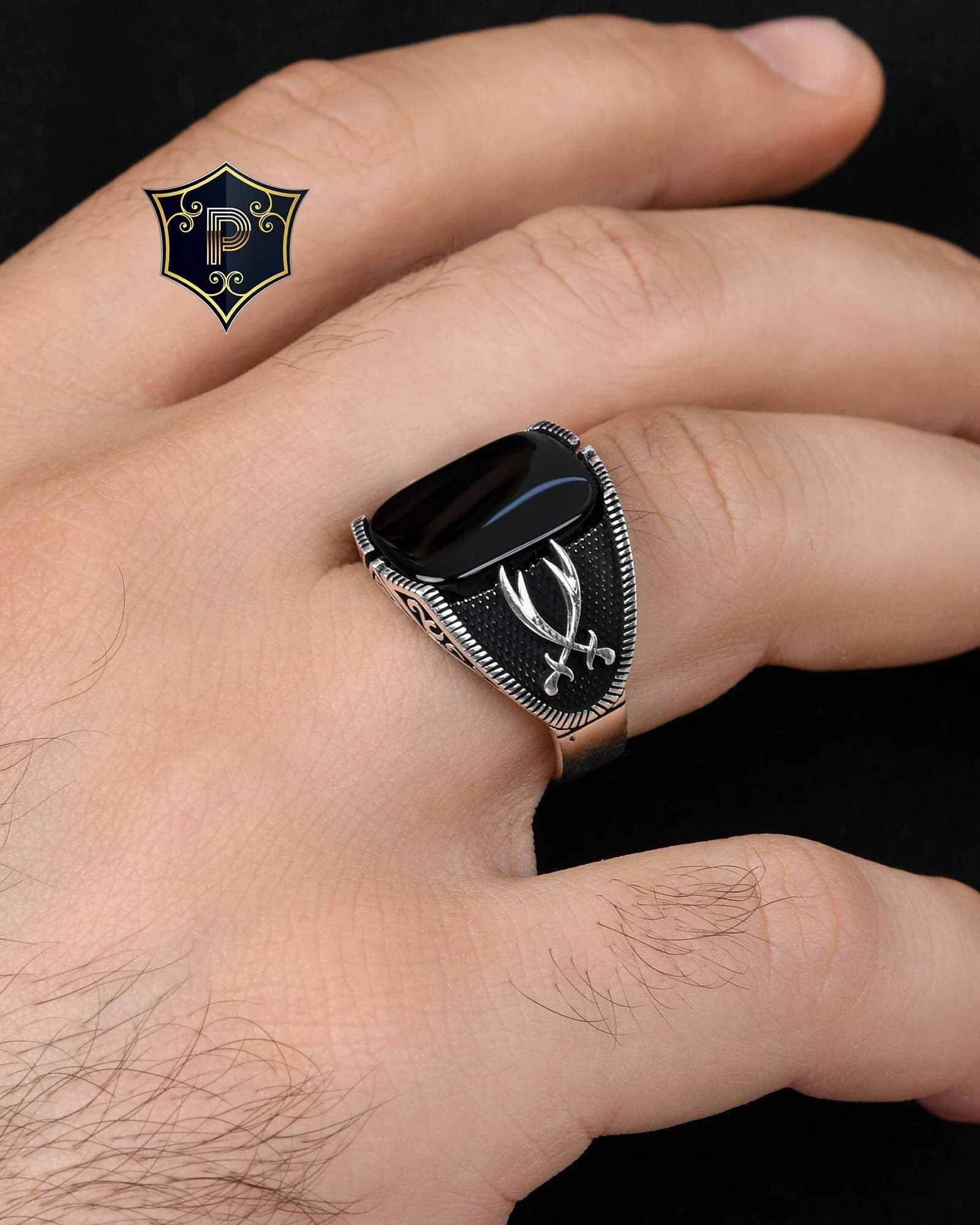 Zulfiqar Silver Ring, 925 Sterling Silver Ring, Sword Ring, Men's Black Onyx Silver Ring, Handmade Ring, Gift for Men, Turkish Ring