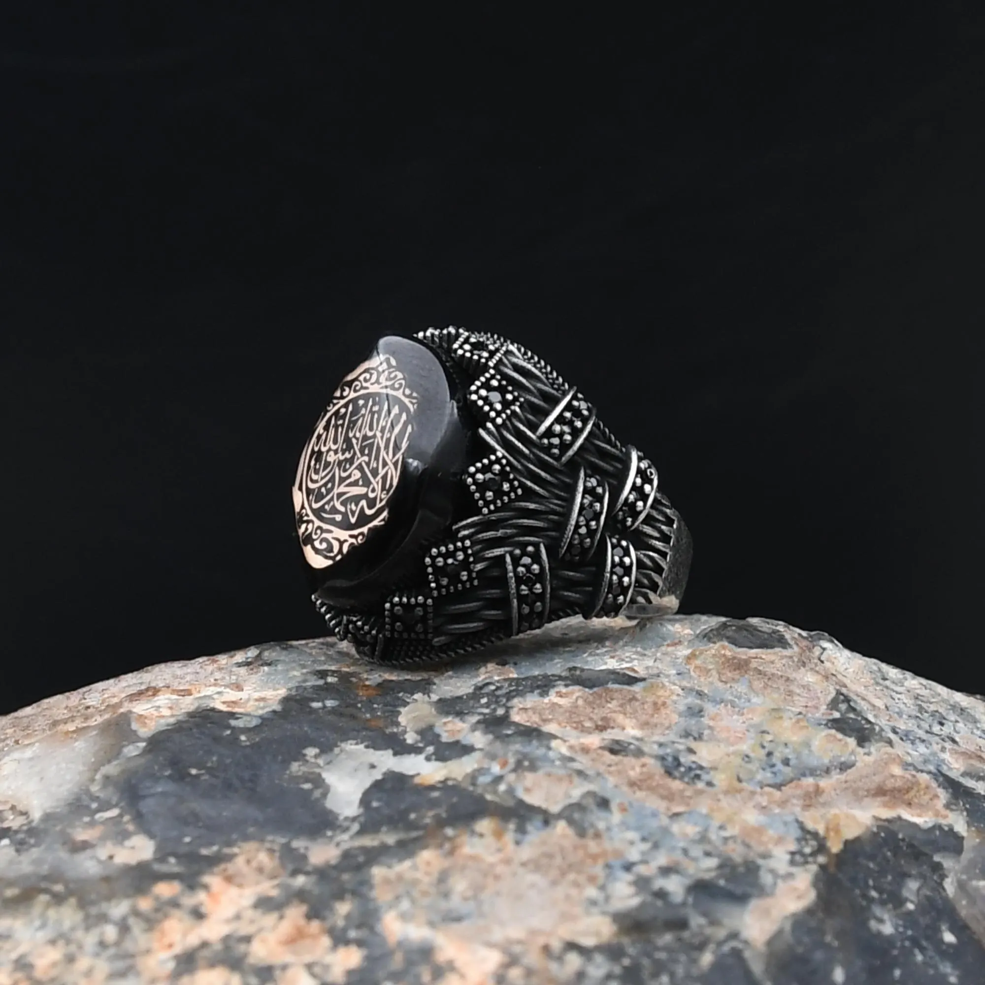 925 Sterling Silver Ring, Islamic Silver Ring, Kalima Shahada Engraved Amber Stone Ring, Handmade Ring, Religious Ring, Rings For Muslim - image 4
