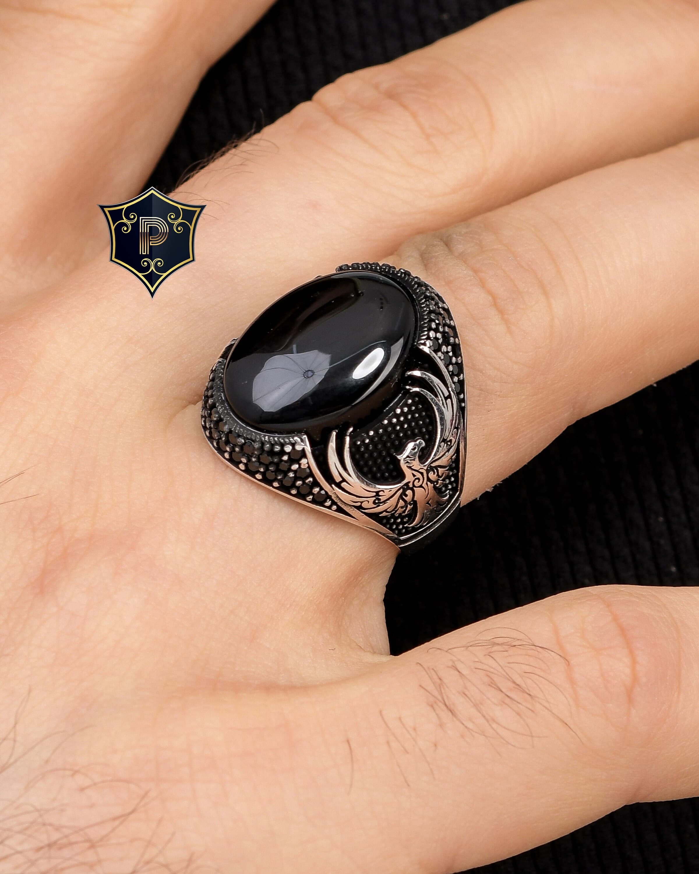 Phoenix Silver Ring, Black Onyx Stone Ring, Men's Handmade Silver Ring, 925 Sterling Silver Ring, Phoenix Mens Ring, Turkish Ring - image 4