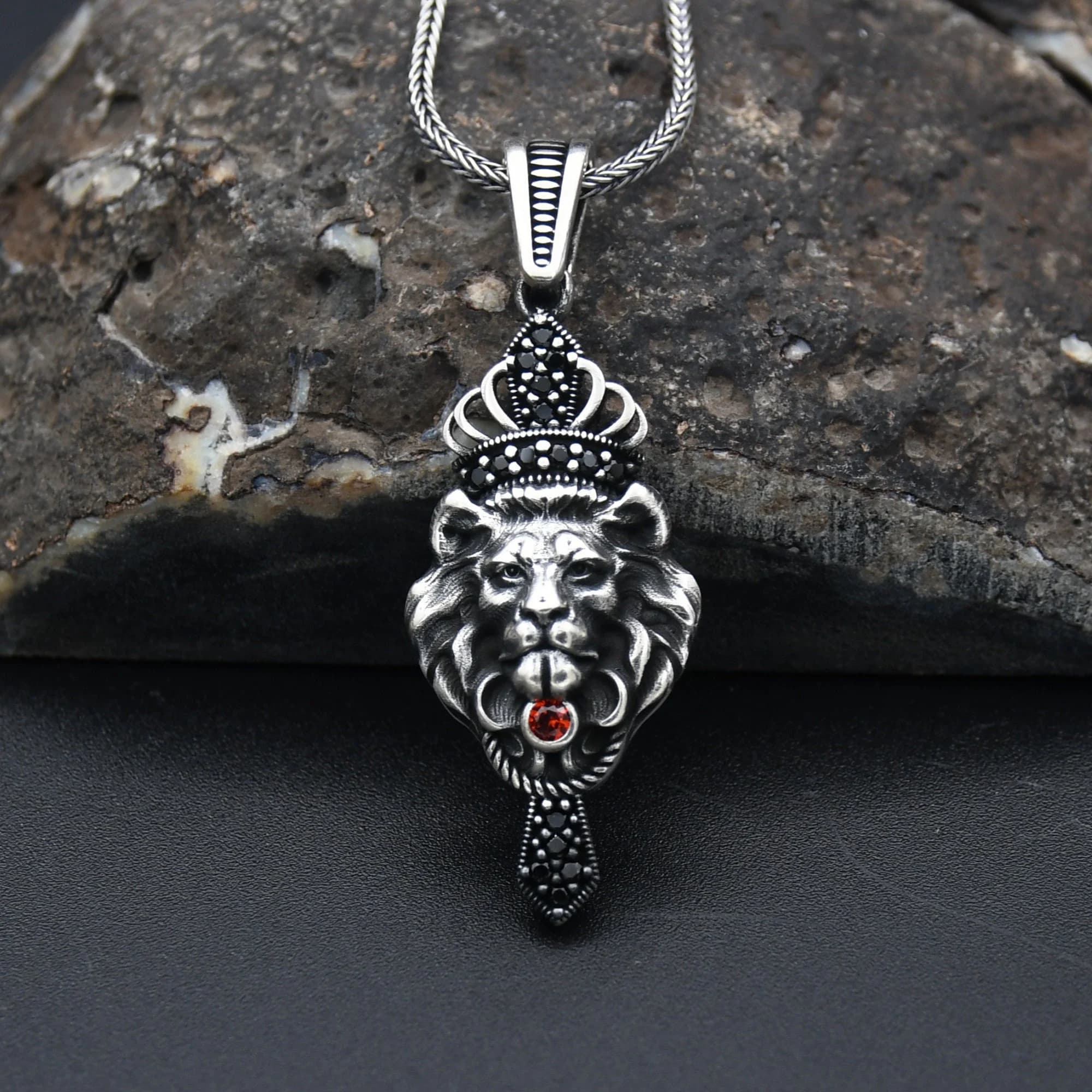 Crowned Lion Silver Necklace, 925 Sterling Silver Necklace, Lion King Silver Necklace, Lion Charm With Chain, Handmade Necklace