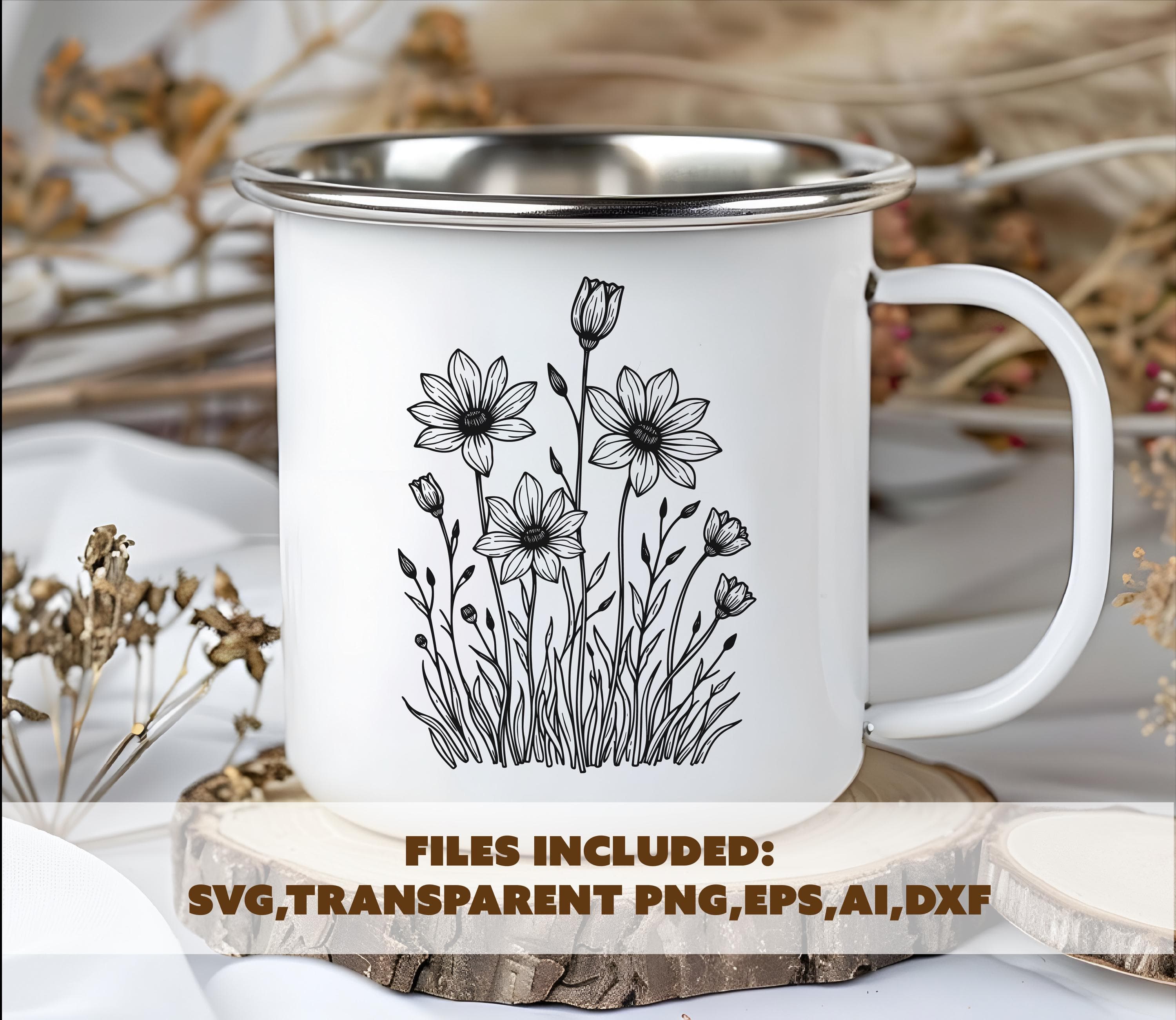 wildflower svg, floral line art png, botanical flower design, black and white floral svg, boho flower clipart, floral vector files - image 5
