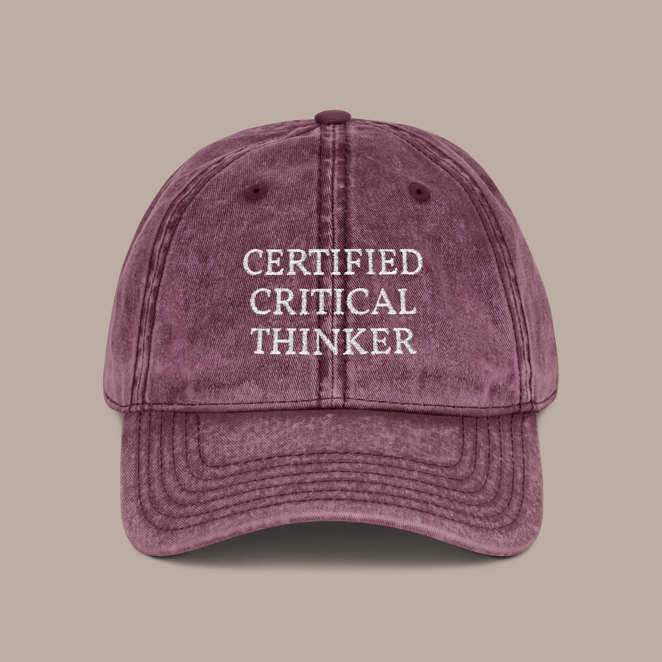 Embroidered "Certified Critical Thinker" Vintage Cap: Funny Thinker Gift - image 4