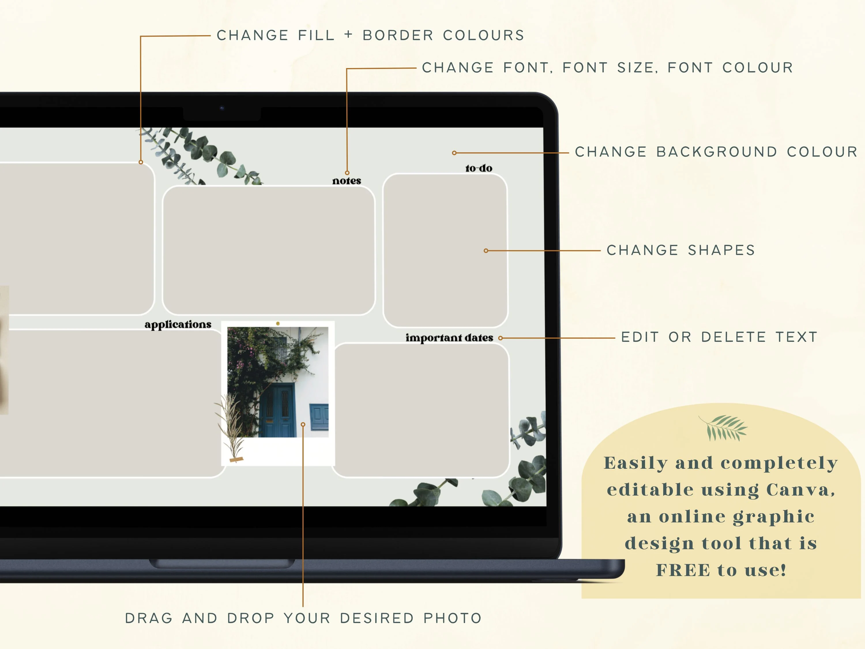 Eucalyptus Desktop Organizer Wallpaper | Editable Canva Template (Digital Download) - image 3