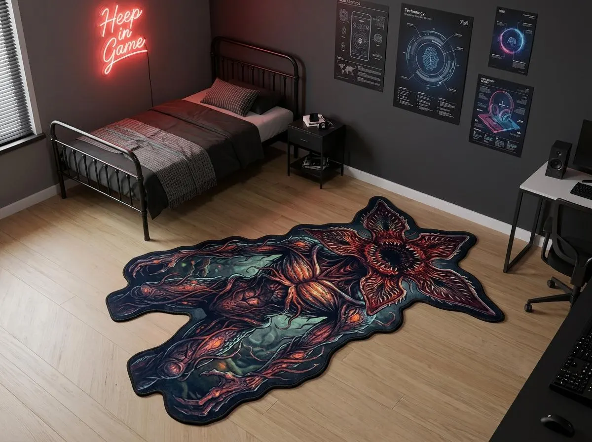 Demogorgon Creature accent rug with deep red, black, teal, orange design, cinematic illustratio. Demogorgon Creature accent rug mit deep red, black, teal, orange Design, cinematic illustration. Accent Rug demogorgon creature au design deep red, black, teal, orange, décor cinematic illustr. Accent Rug demogorgon creature con diseño deep red, black, teal, orange, decoración cinematic i. Accent Rug demogorgon creature con design deep red, black, teal, orange, arredo cinematic illus.