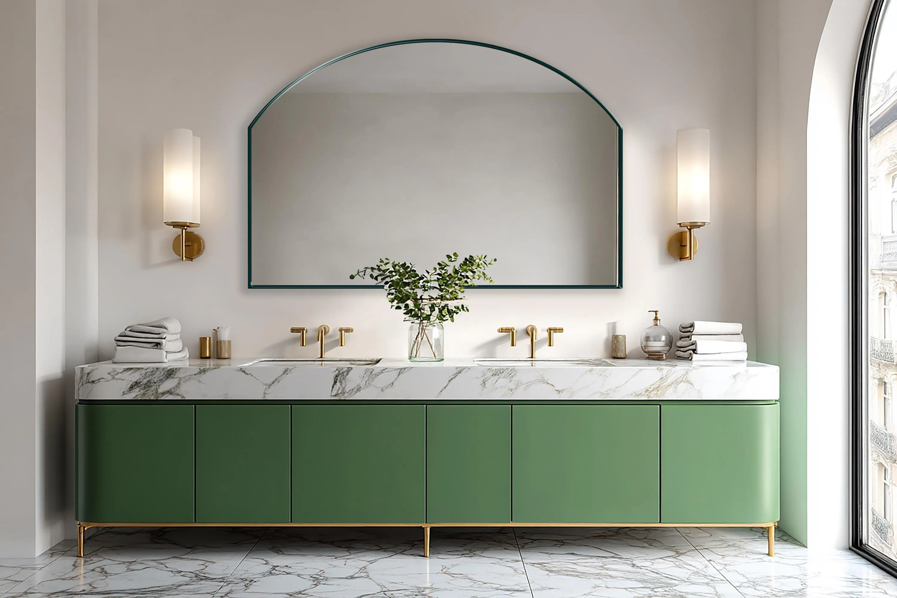 Meridian Mirror by Asmiro - Horizontal Arch Wall Mirror, Large Double Vanity Mirror, Rounded Top Bathroom Mirror, Modern Master Bath Decor - image 5