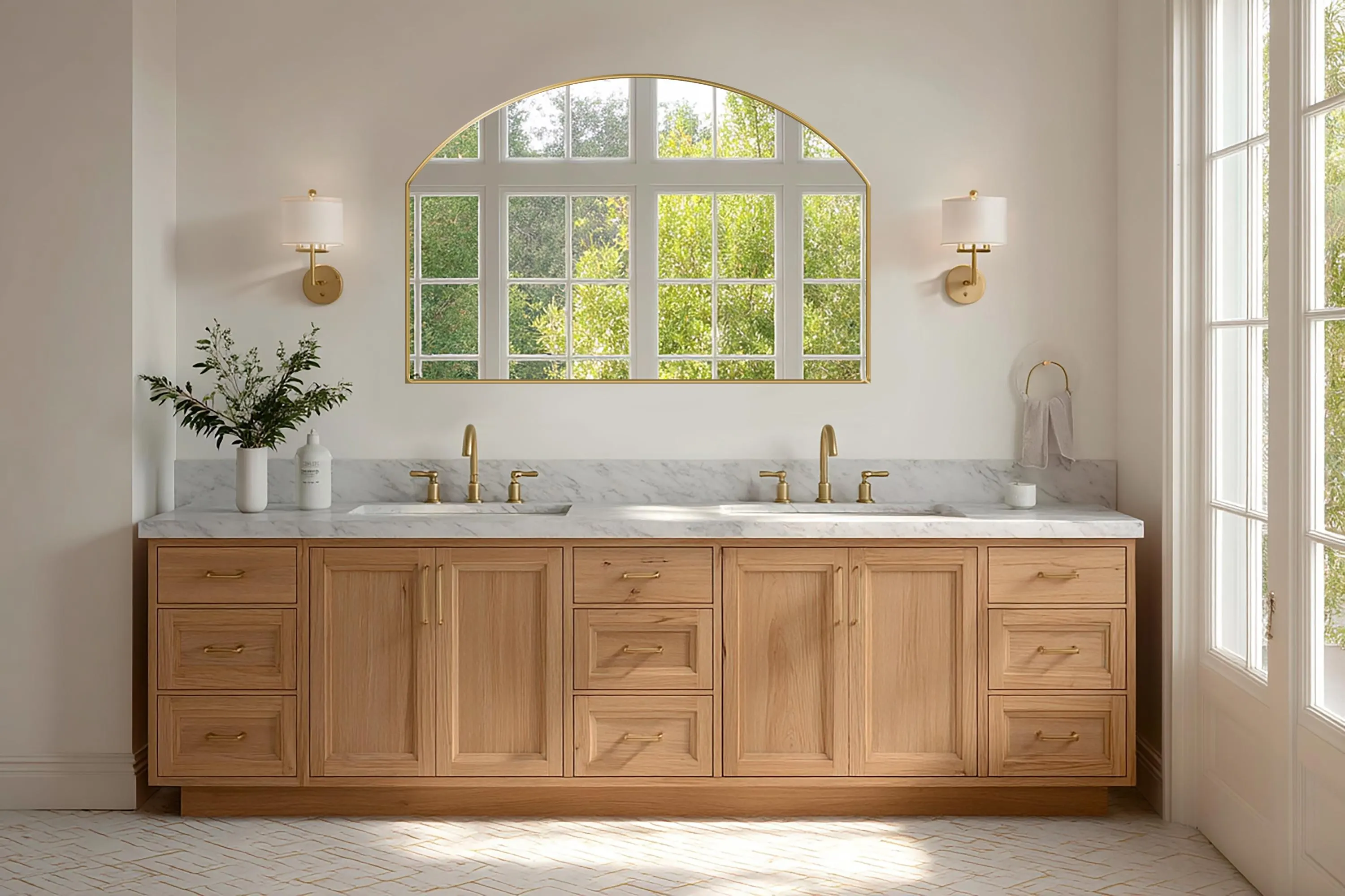 Meridian Mirror by Asmiro - Horizontal Arch Wall Mirror, Large Double Vanity Mirror, Rounded Top Bathroom Mirror, Modern Master Bath Decor - image 3