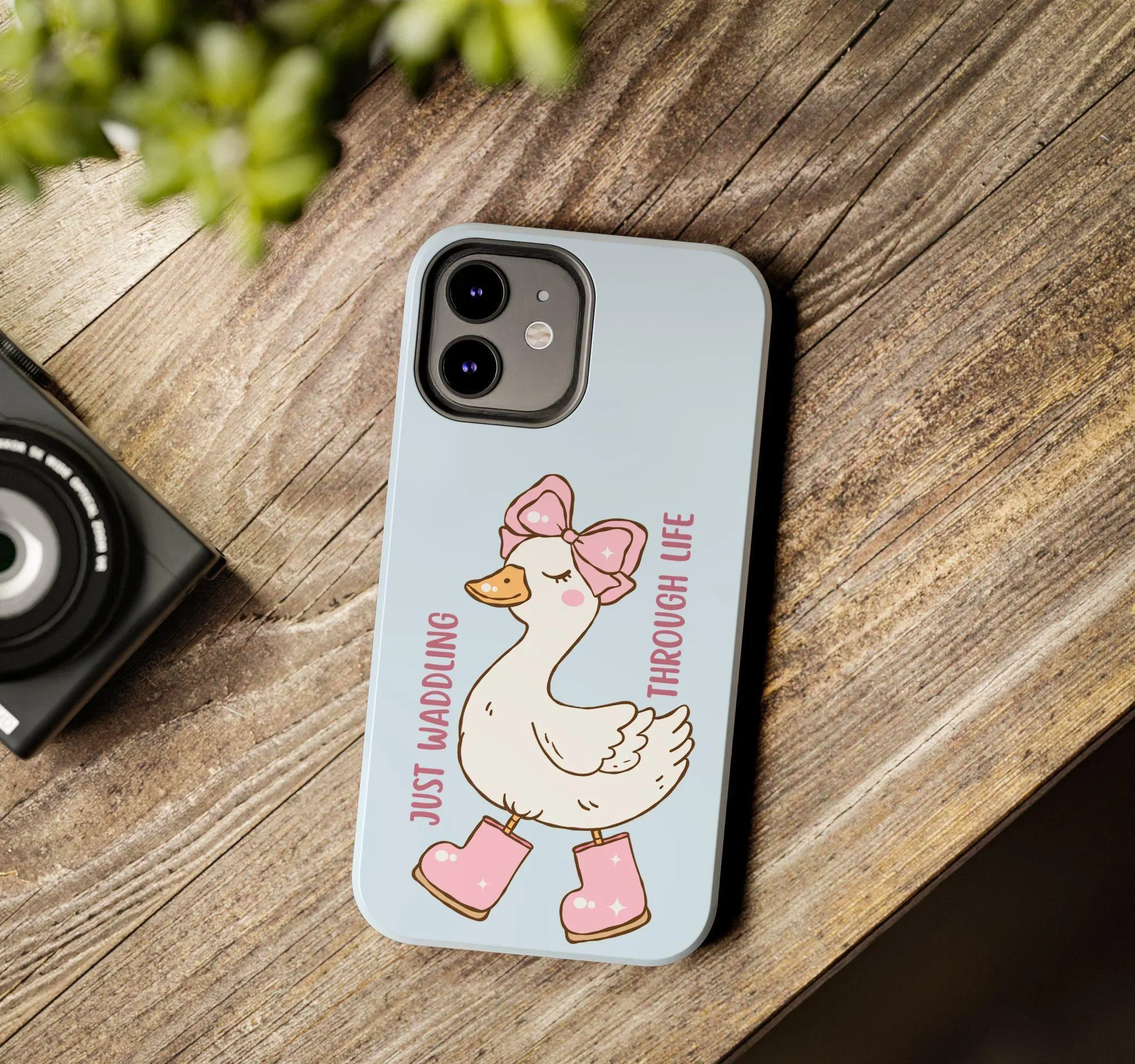 Just Waddling Through Life Phone Case, Cute Duck iPhone Cover, Kawaii Animal Aesthetic Case