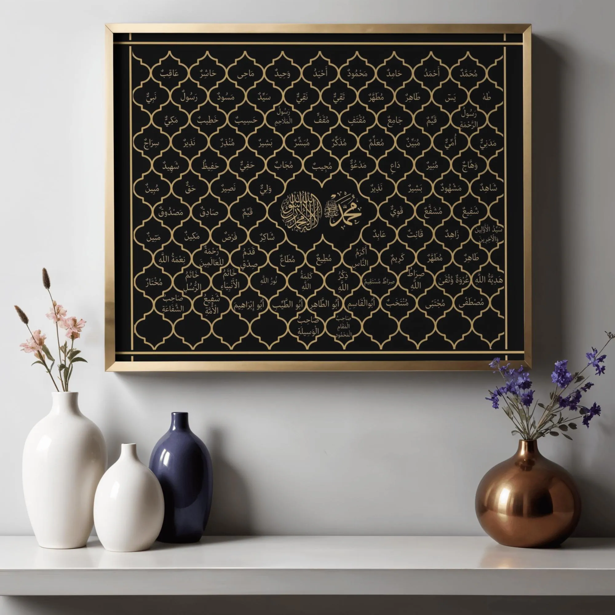 Compilation of the 99 Names of Prophet Muhammad Wall Art, Islamic Digital Print, Asma Nabi Poster, Arabic Calligraphy, Printable Decor