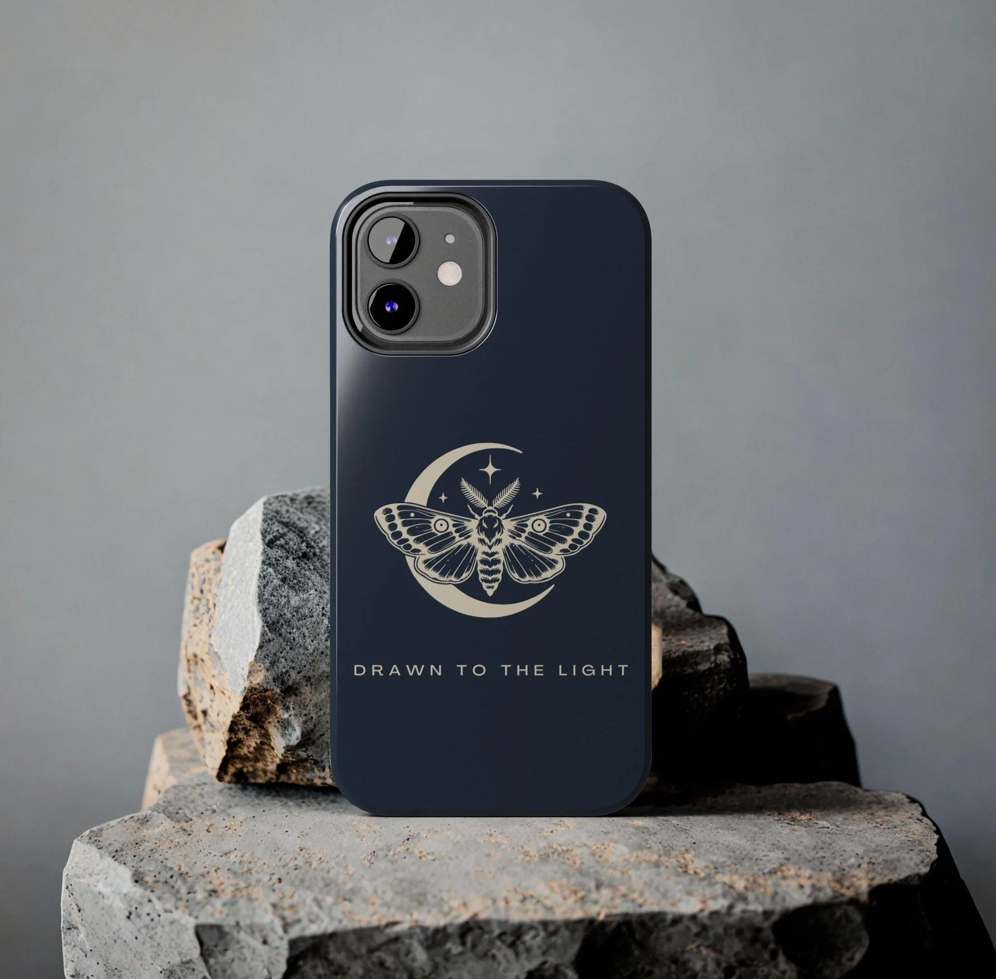 Drawn to the Light Phone Case, Moth and Crescent Moon iPhone Cover, Gothic Celestial Aesthetic Case