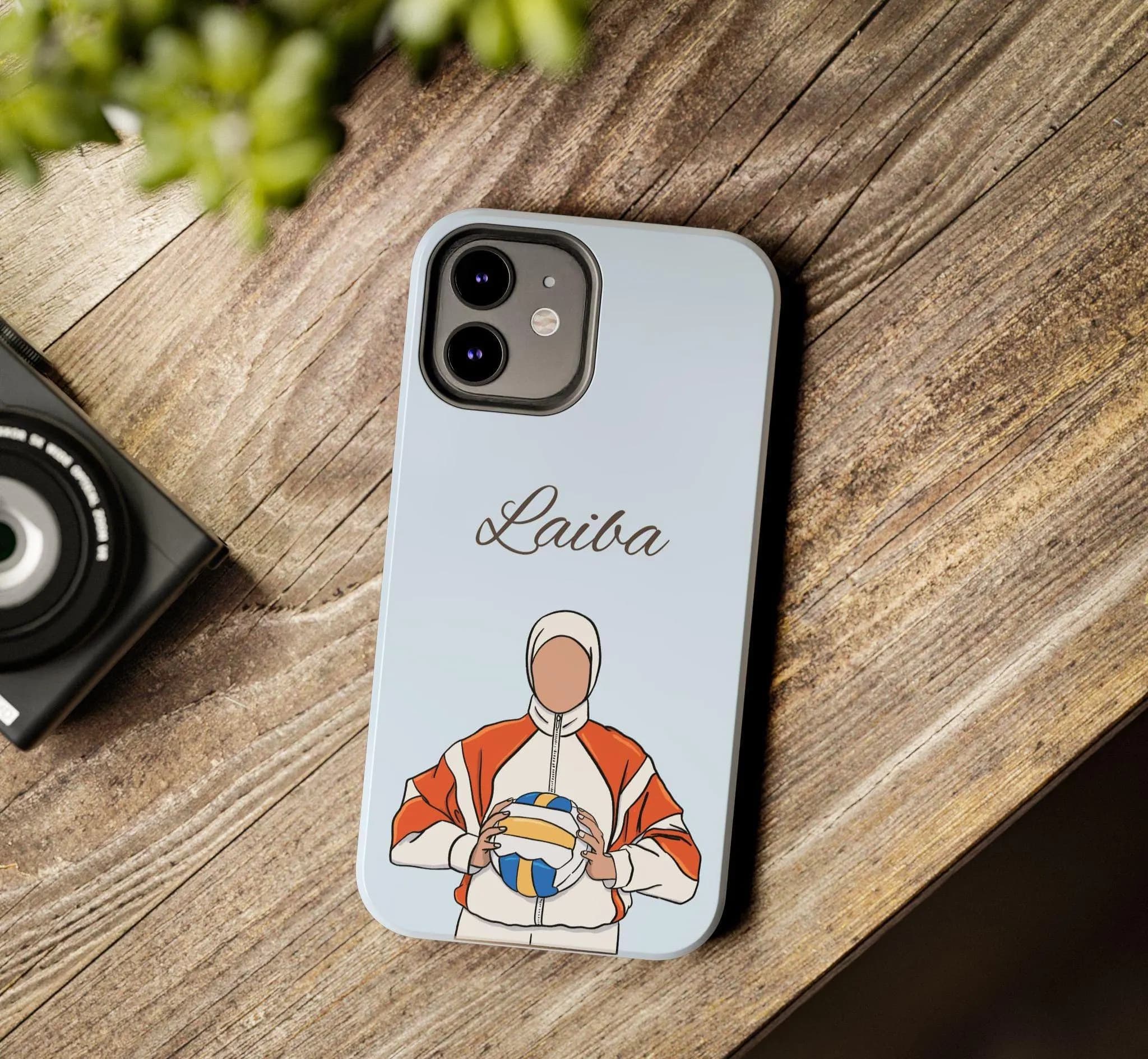Personalized Volleyball Phone Case, Custom Hijabi Athlete Phone Case, Volleyball Player Gift, Custom Name Phone Cover