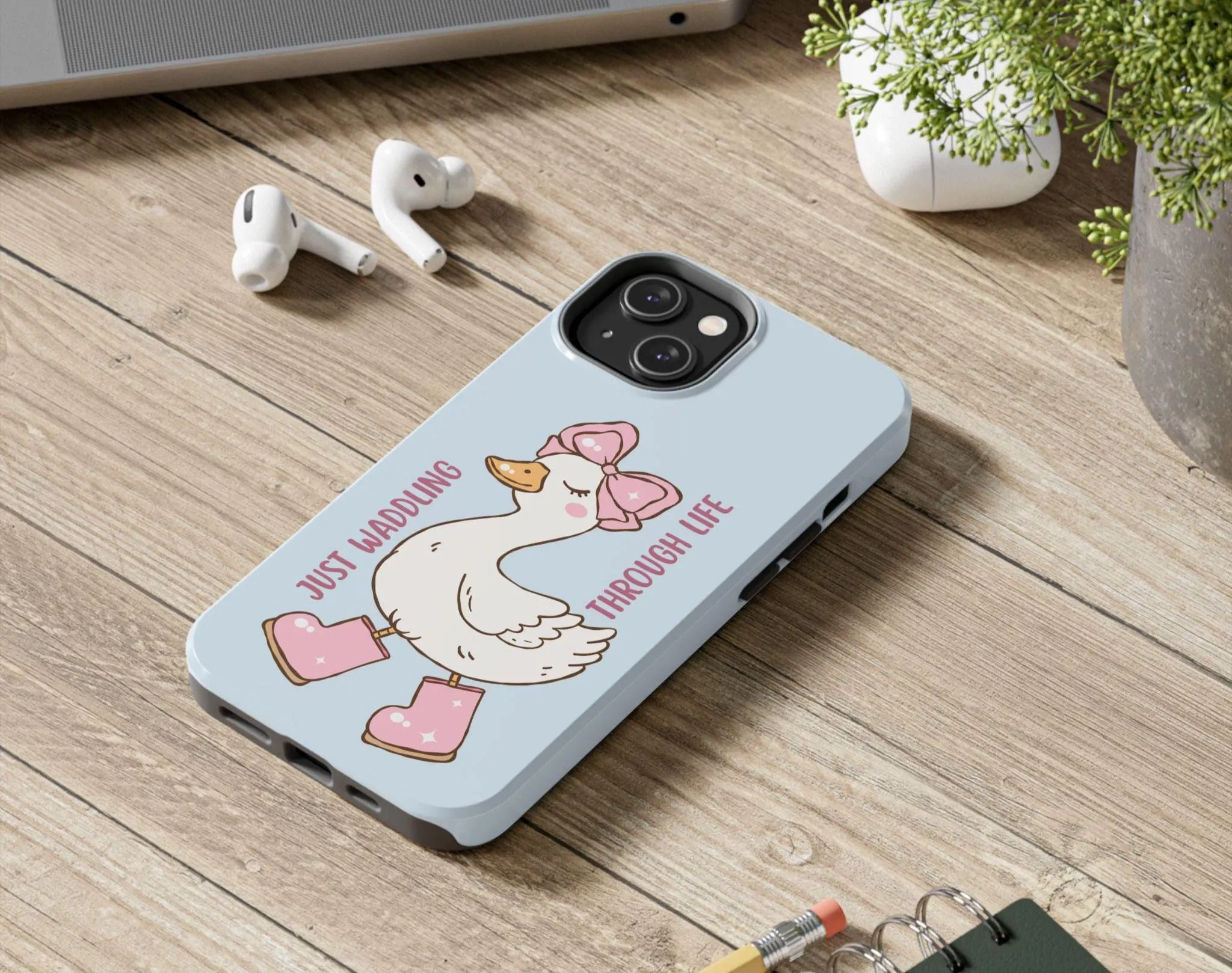 Just Waddling Through Life Phone Case, Cute Duck iPhone Cover, Kawaii Animal Aesthetic Case - image 3
