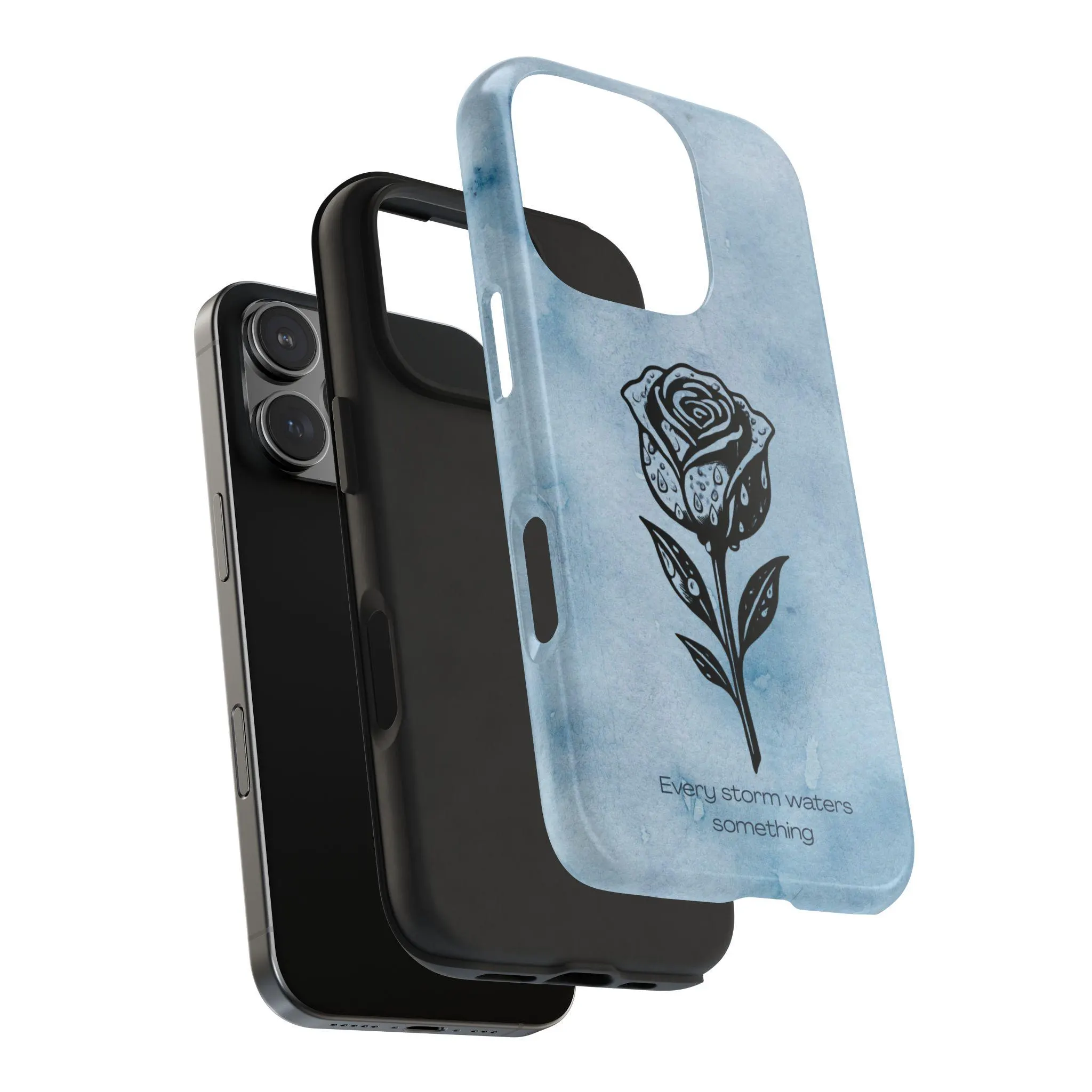 Rose Phone Case, Every Storm Waters Something, Inspirational Phone Case, Blue Cloudy Aesthetic, Floral Quote Cover - image 5