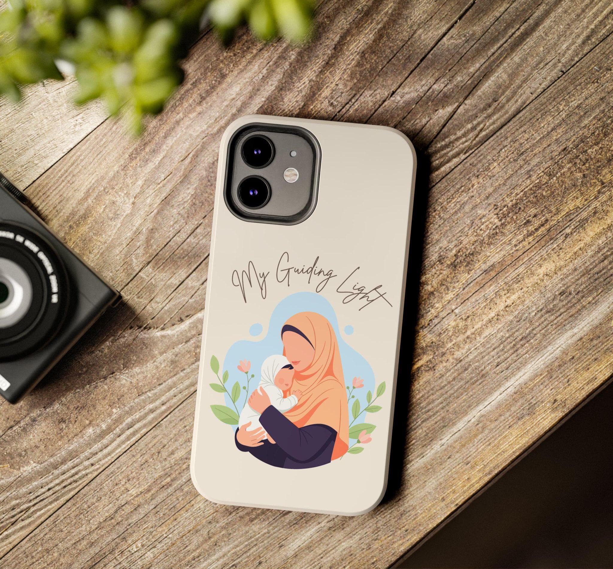 Hijabi Mom & Baby Phone Case, My Guiding Light, Warm Cream Phone Cover, Muslim Mother Gift, Islamic Family Art
