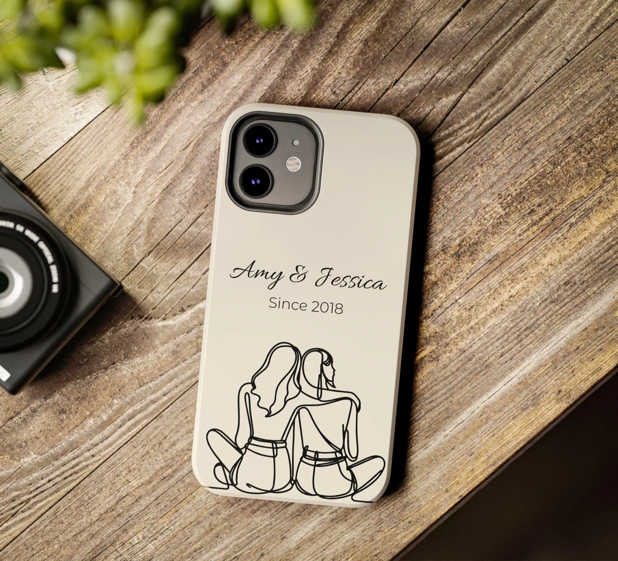 Personalized Best Friend Phone Case, Custom BFF Gift, Friends Since Phone Cover, Two Girls Line Art Case, Friendship Gift