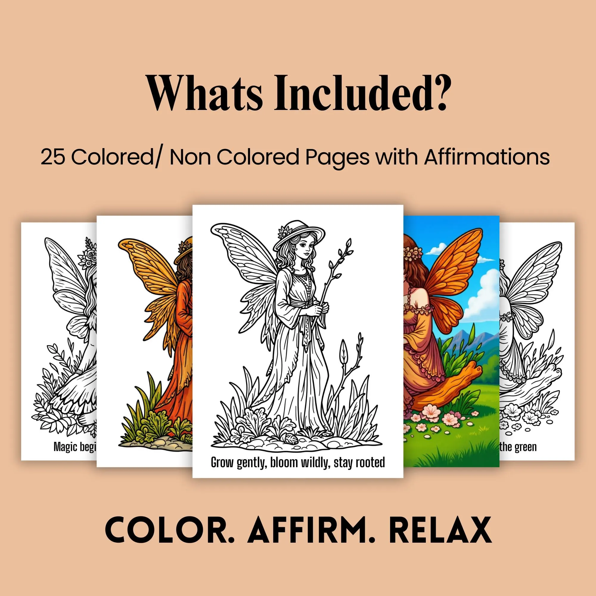 Fairy Coloring Book Adults Mindful Coloring Fantasy Coloring Magical Coloring Enchanted Fairy Coloring Pages Fairy Art Stress Relief Fairy Illustration, intricate fairy art prints — complex linework for adult coloring and meditative practice.