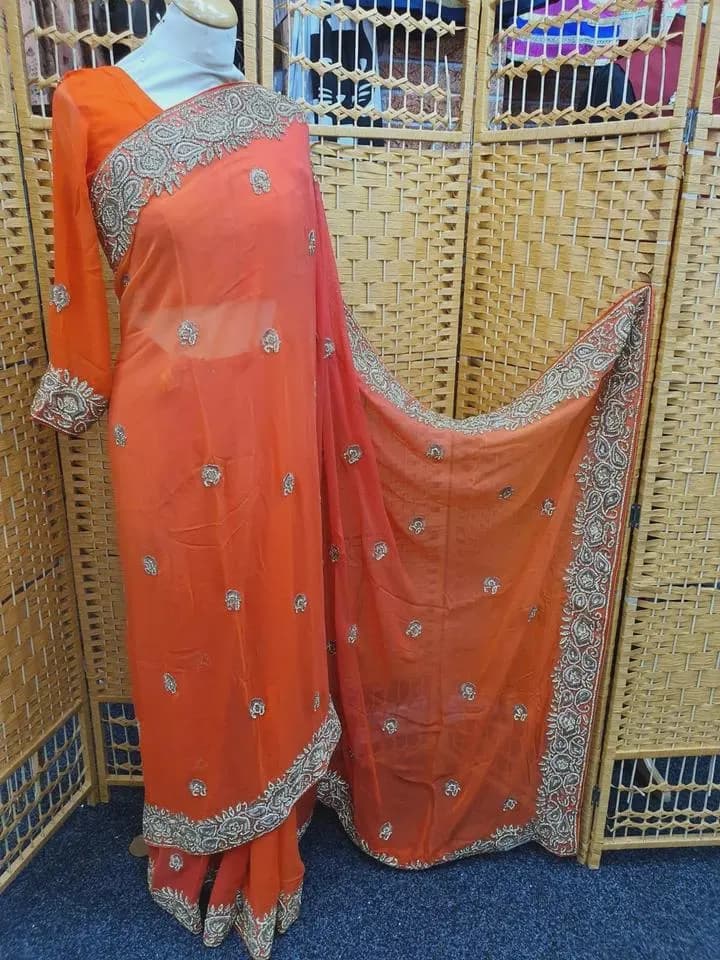 Designer Party Wear Indian Pakistani Stylish Stone Saree Sari with Blouse_SA-1974 - image 4