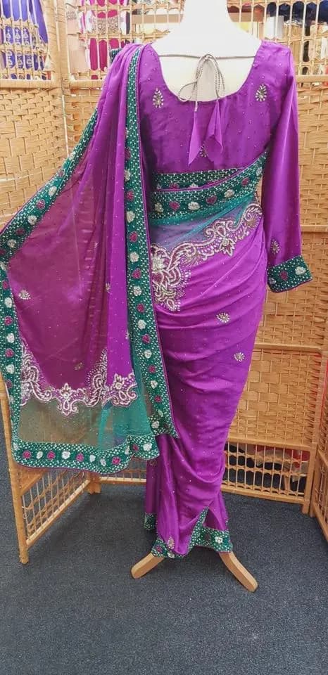 Indian Pakistani Designer Party Wear Stylish Stone Saree Sari with Blouse_SA-3747 - image 5