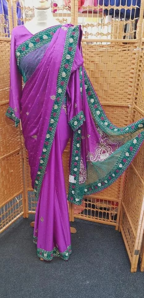 Indian Pakistani Designer Party Wear Stylish Stone Saree Sari with Blouse_SA-3747 - image 4