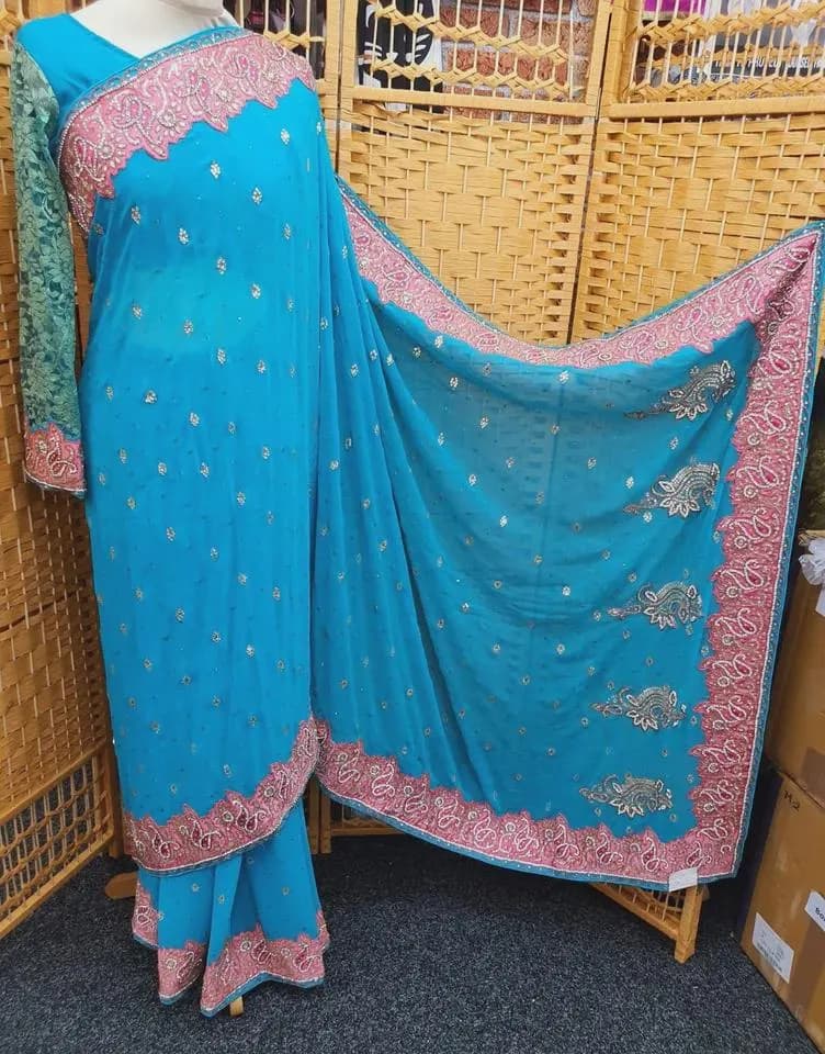 Designer Party Wear Indian Pakistani Stylish Stone Saree Sari with Blouse_SA-3753 - image 4