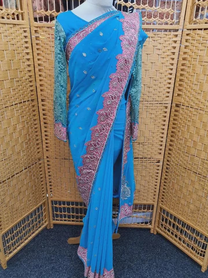Designer Party Wear Indian Pakistani Stylish Stone Saree Sari with Blouse_SA-3753 - image 3