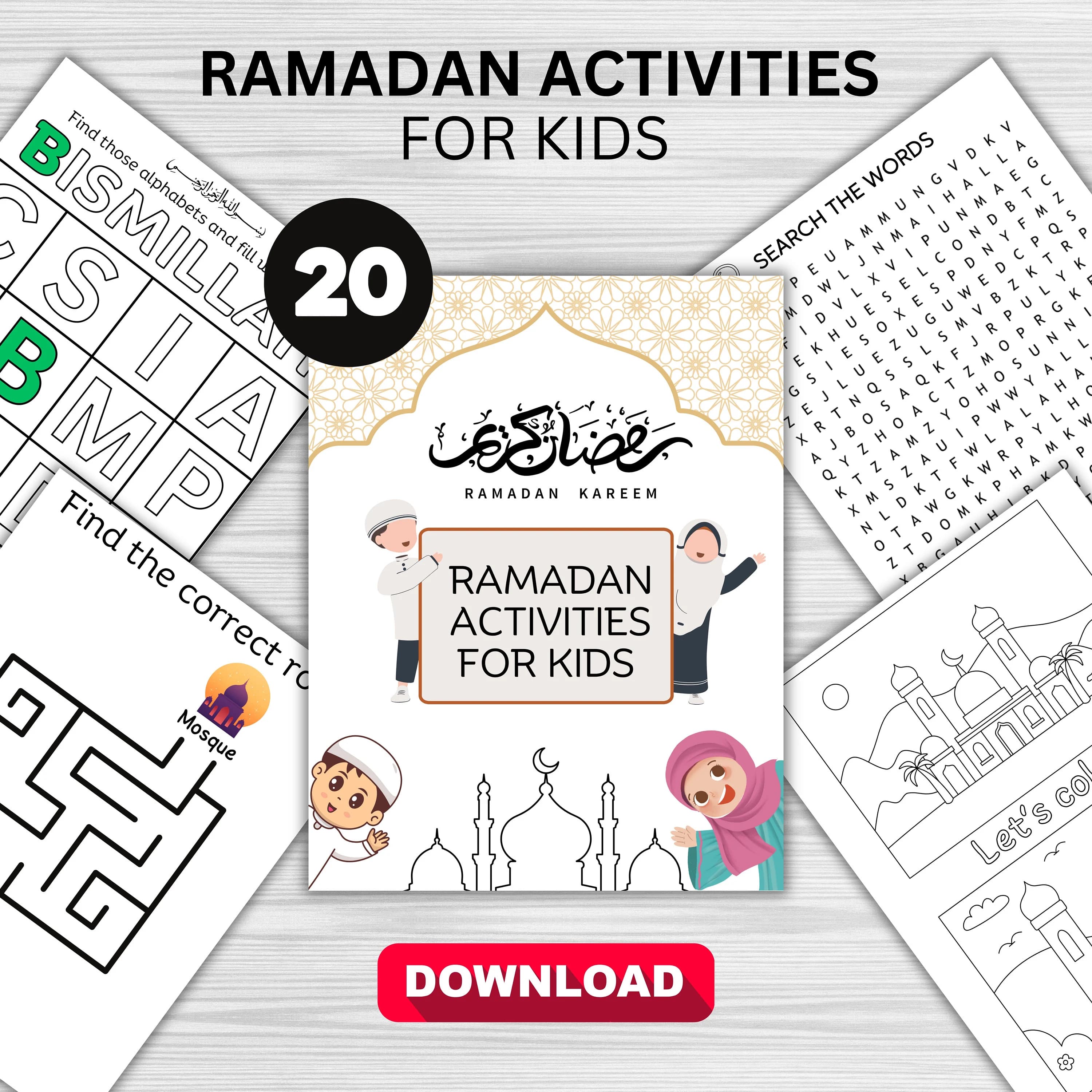 Ramadan Printable Activity For Kids,Coloring pages,Worksheets For Ramadan,Eid Activity For Kids,Eid Gift,Ramadan Gift,Instant Download